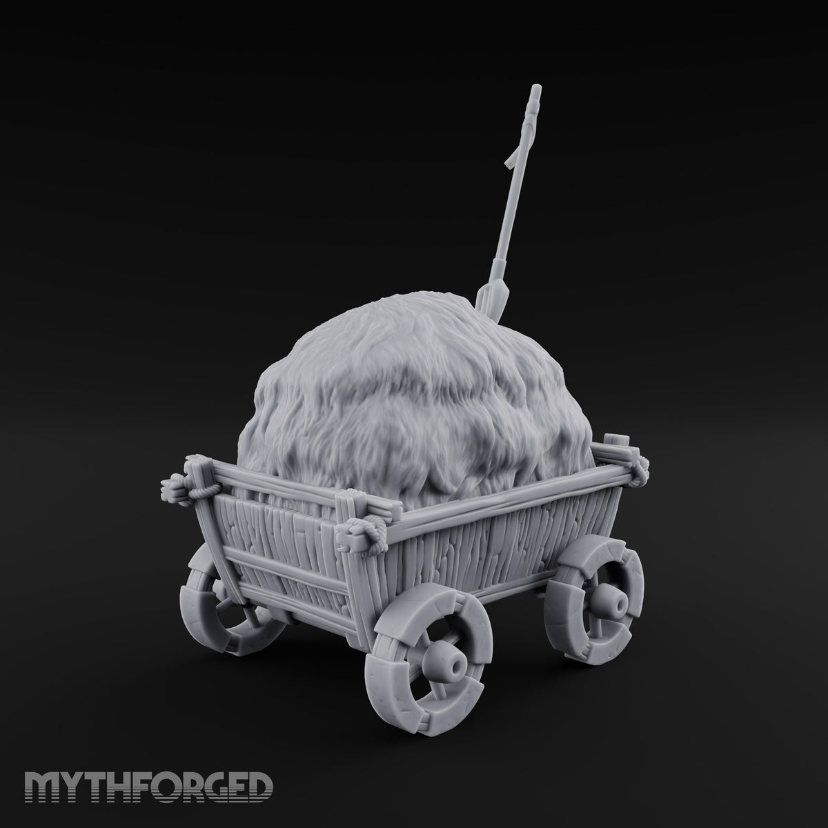 Hay Cart Left Mid-Lane Wooden Town Street Scenery B