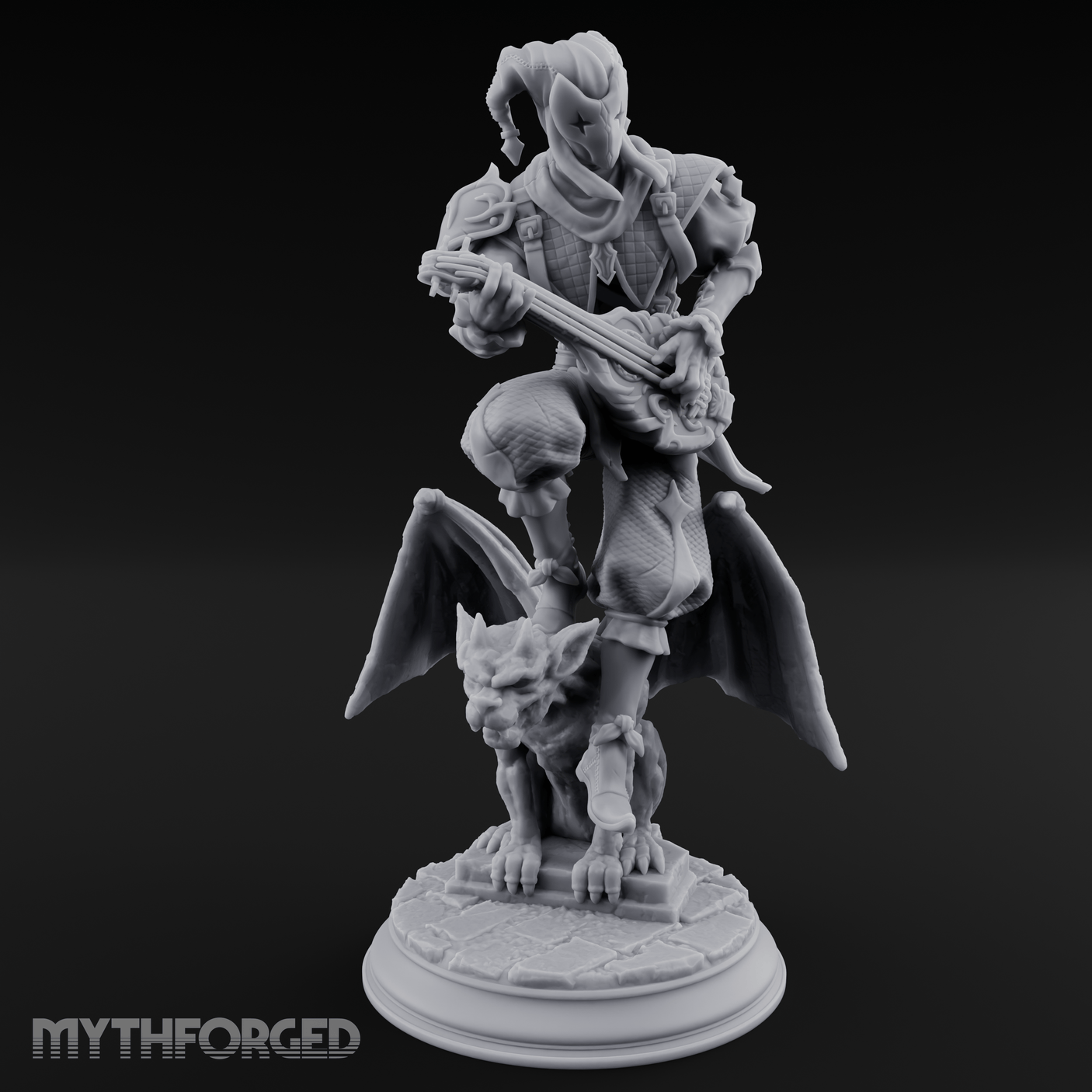 Strumming Astride Gargolye Bard Miniature for Dungeons and Dragons, Pathfinder or other TTRPGs