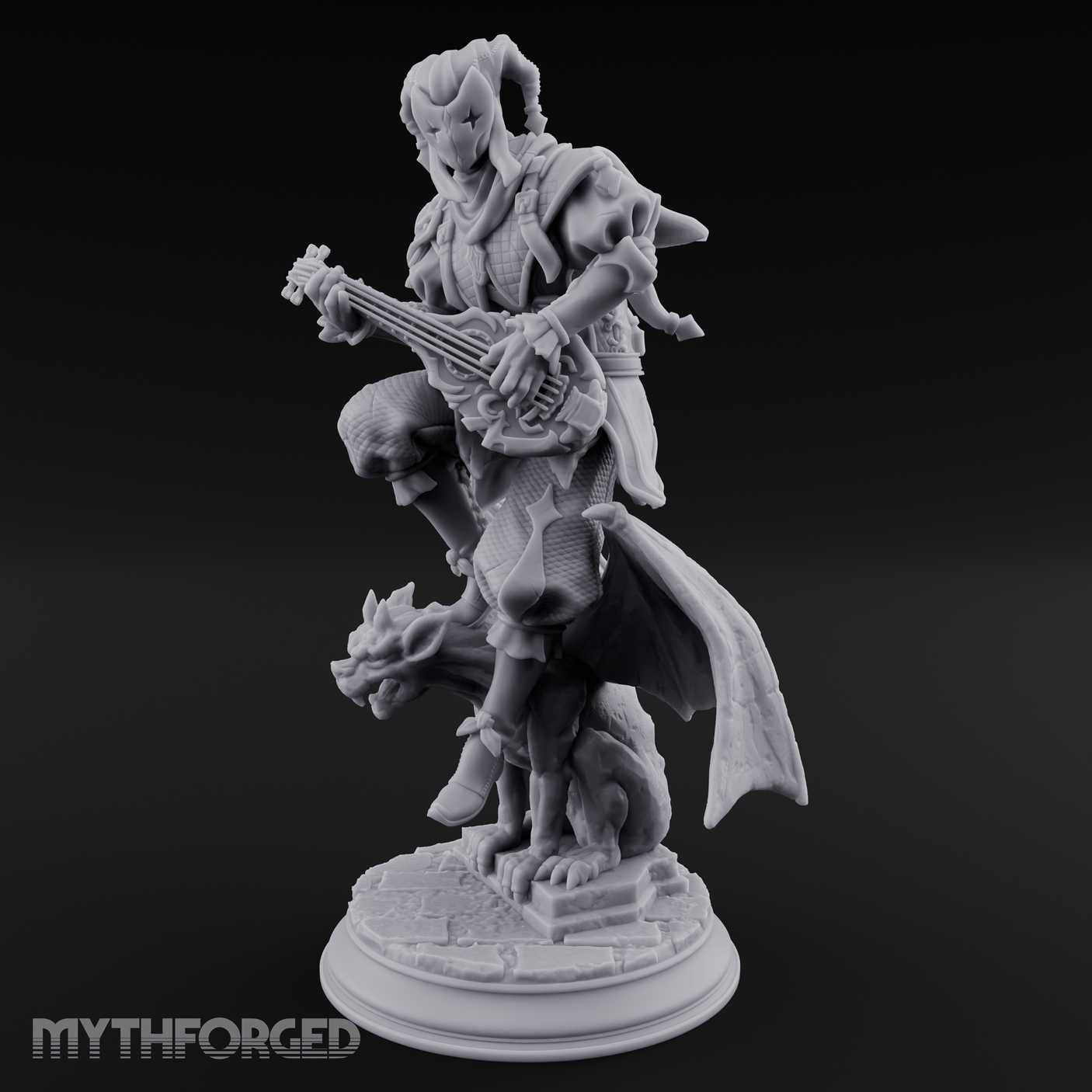 Strumming Astride Gargolye Bard Miniature for Dungeons and Dragons, Pathfinder or other TTRPGs