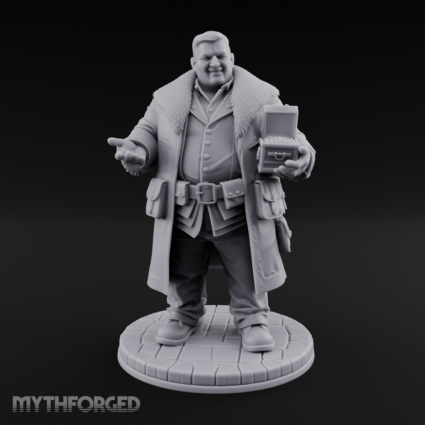 Treasure Chest Peddling Human Merchant Miniature for Dungeons and Dragons, Pathfinder or other TTRPGs