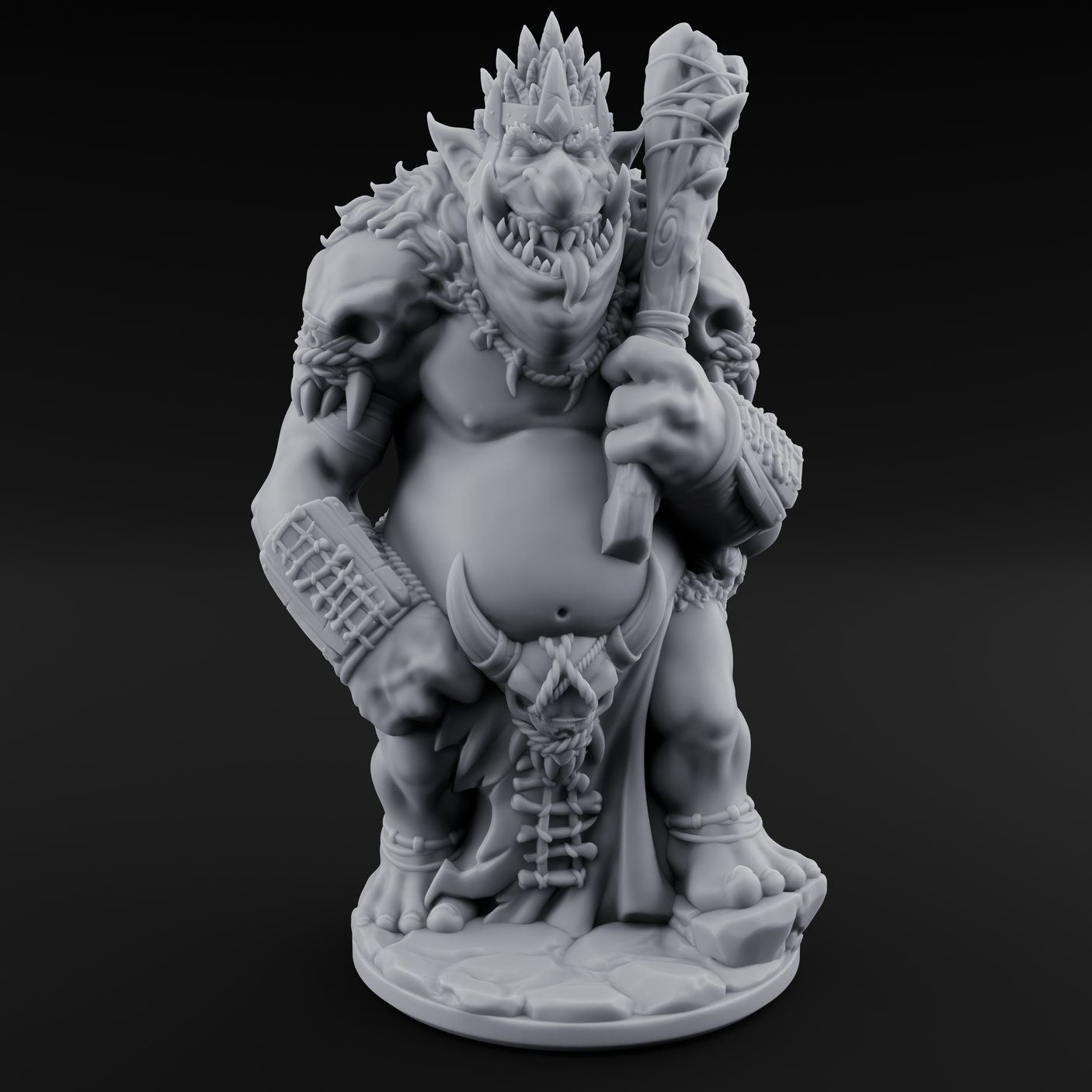 Belly Out Bossing Troll Tribe Chief Miniature for Dungeons and Dragons, Pathfinder or other TTRPGs