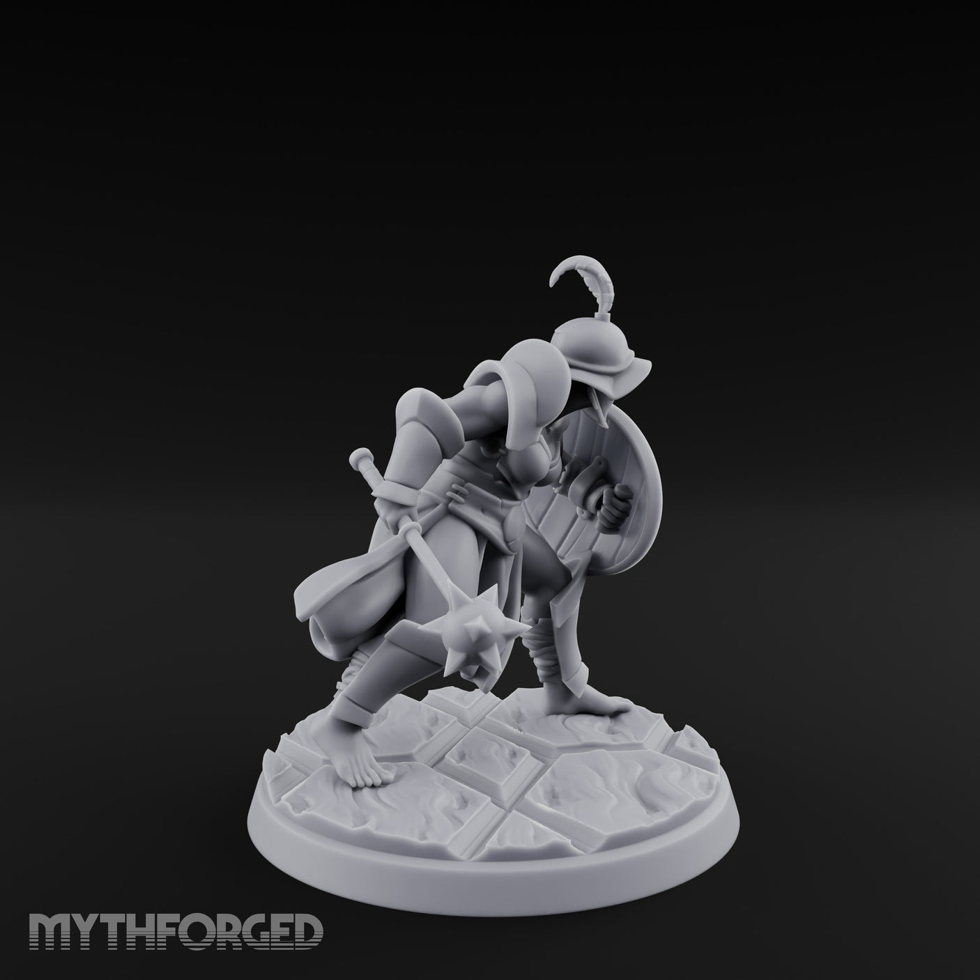Trident Shield Clashing Human Gladiator Model C Miniature for Dungeons and Dragons, Pathfinder or other TTRPGs
