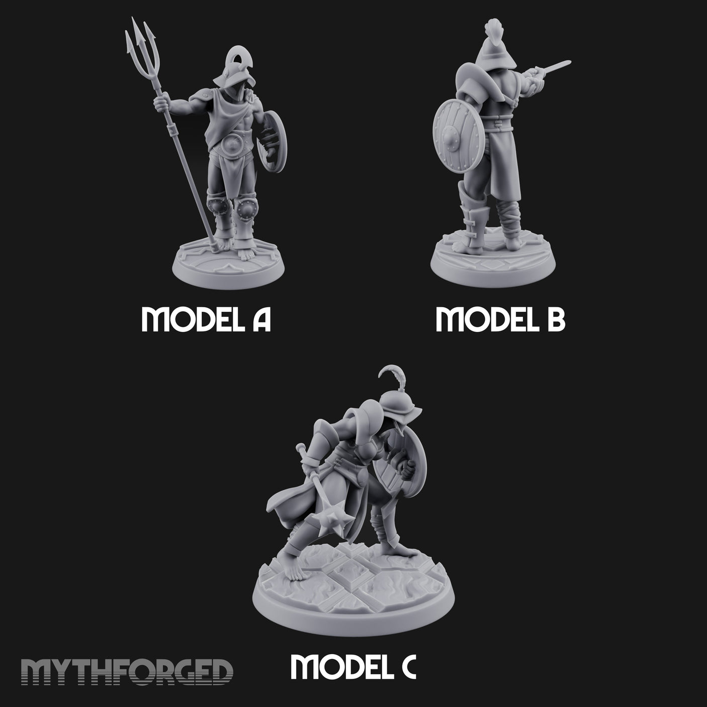 Trident Shield Clashing Human Gladiators Miniature for Dungeons and Dragons, Pathfinder or other TTRPGs