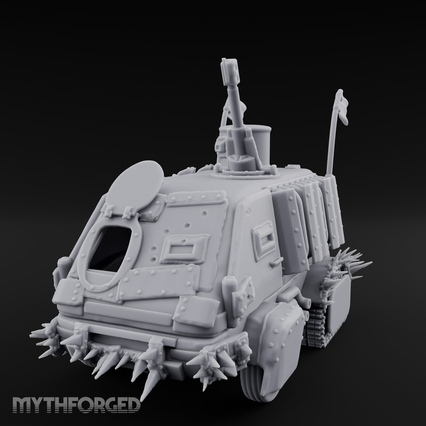 Turret-Mounted Spike-Rammed Wasteland Battle Truck Miniature for Dungeons and Dragons, Pathfinder or other TTRPGs