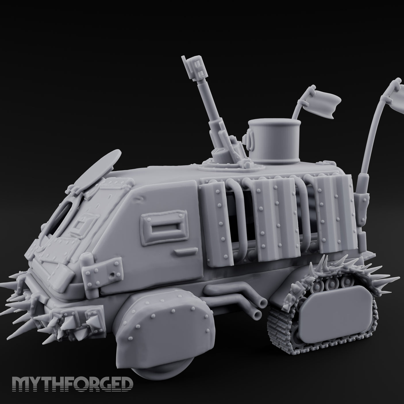 Turret-Mounted Spike-Rammed Wasteland Battle Truck Miniature for Dungeons and Dragons, Pathfinder or other TTRPGs