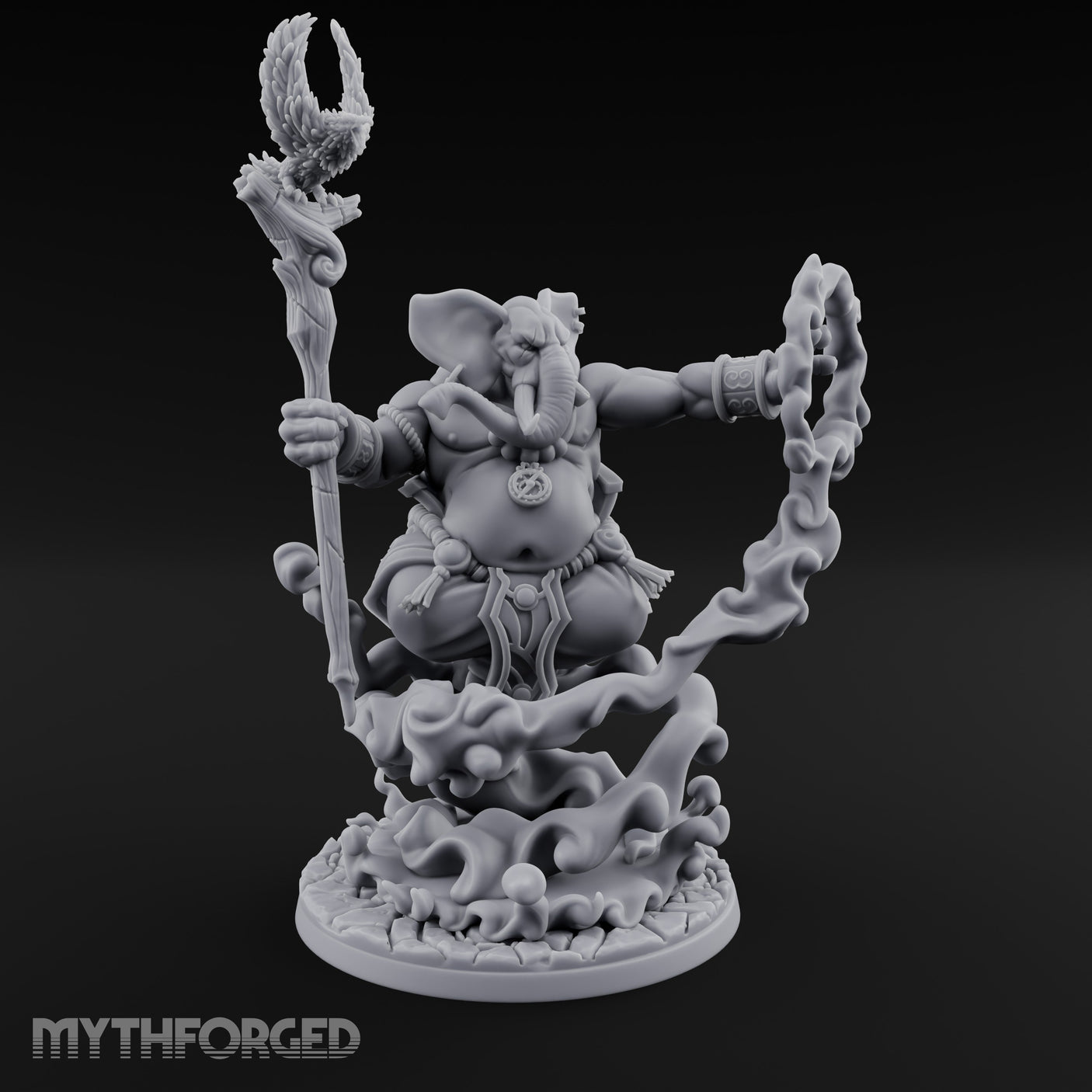 Trunk Twisting Staff Raising Loxodon Shaman Miniature for Dungeons and Dragons, Pathfinder or other TTRPGs