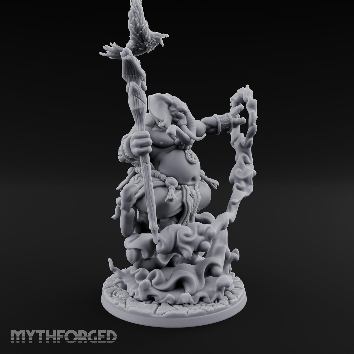 Trunk Twisting Staff Raising Loxodon Shaman Miniature for Dungeons and Dragons, Pathfinder or other TTRPGs