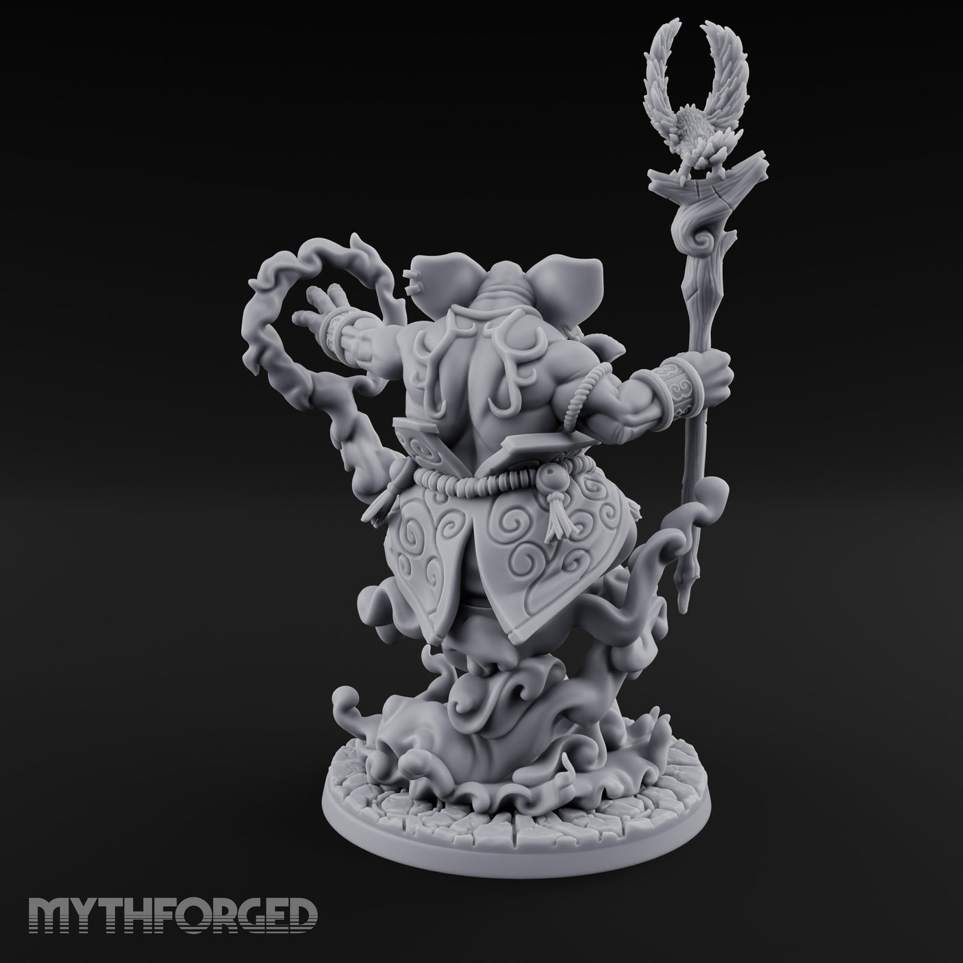 Trunk Twisting Staff Raising Loxodon Shaman Miniature for Dungeons and Dragons, Pathfinder or other TTRPGs