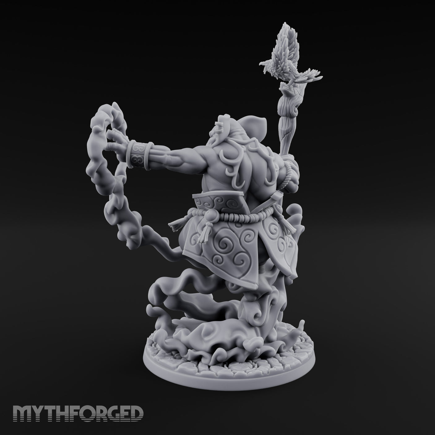 Trunk Twisting Staff Raising Loxodon Shaman Miniature for Dungeons and Dragons, Pathfinder or other TTRPGs