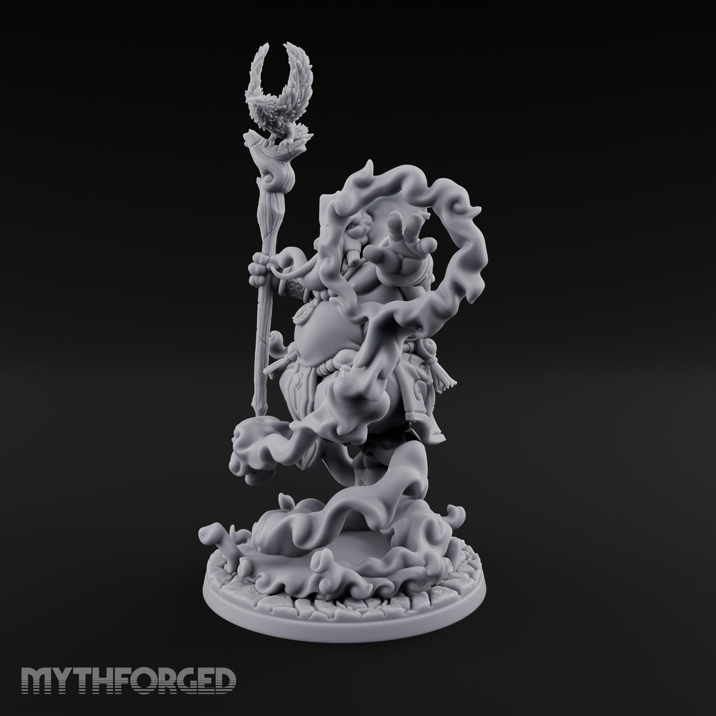 Trunk Twisting Staff Raising Loxodon Shaman Miniature for Dungeons and Dragons, Pathfinder or other TTRPGs