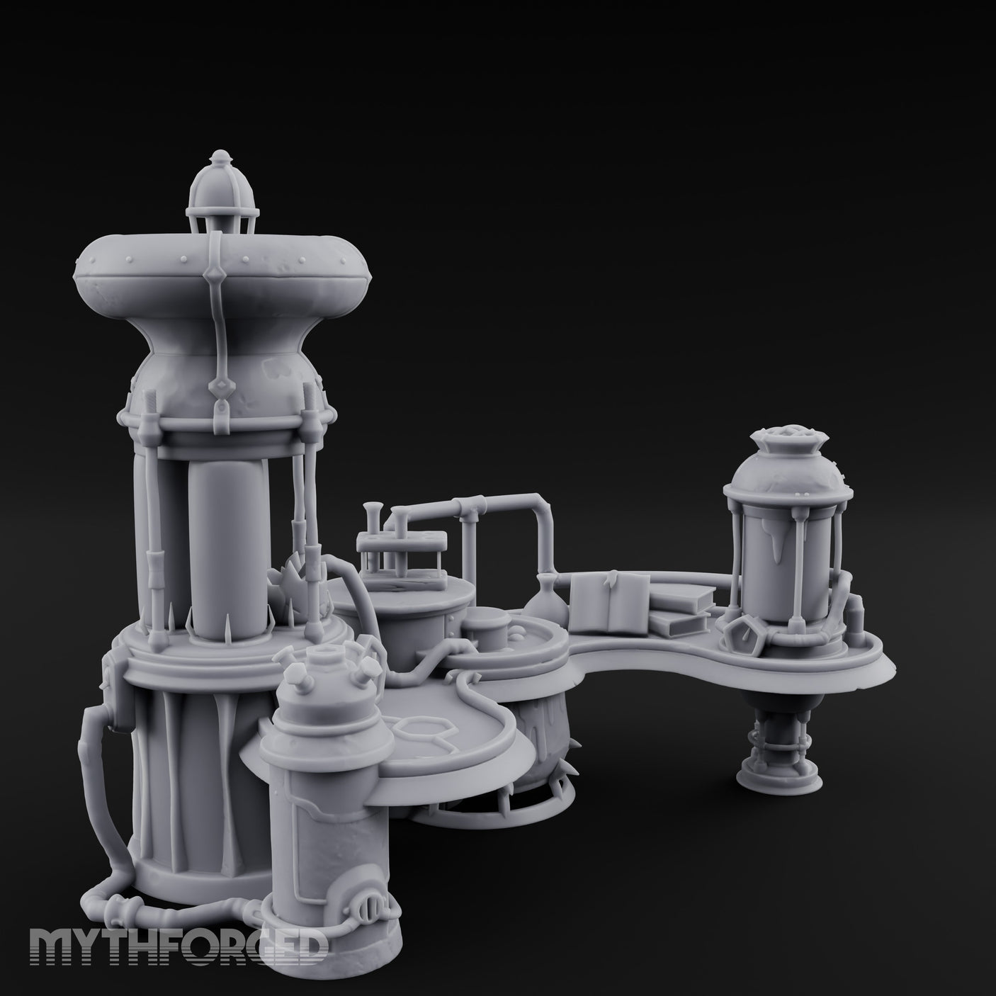 Tube-Connected Pressure-Domed Alchemist Workshop Console Miniature for Dungeons and Dragons, Pathfinder or other TTRPGs