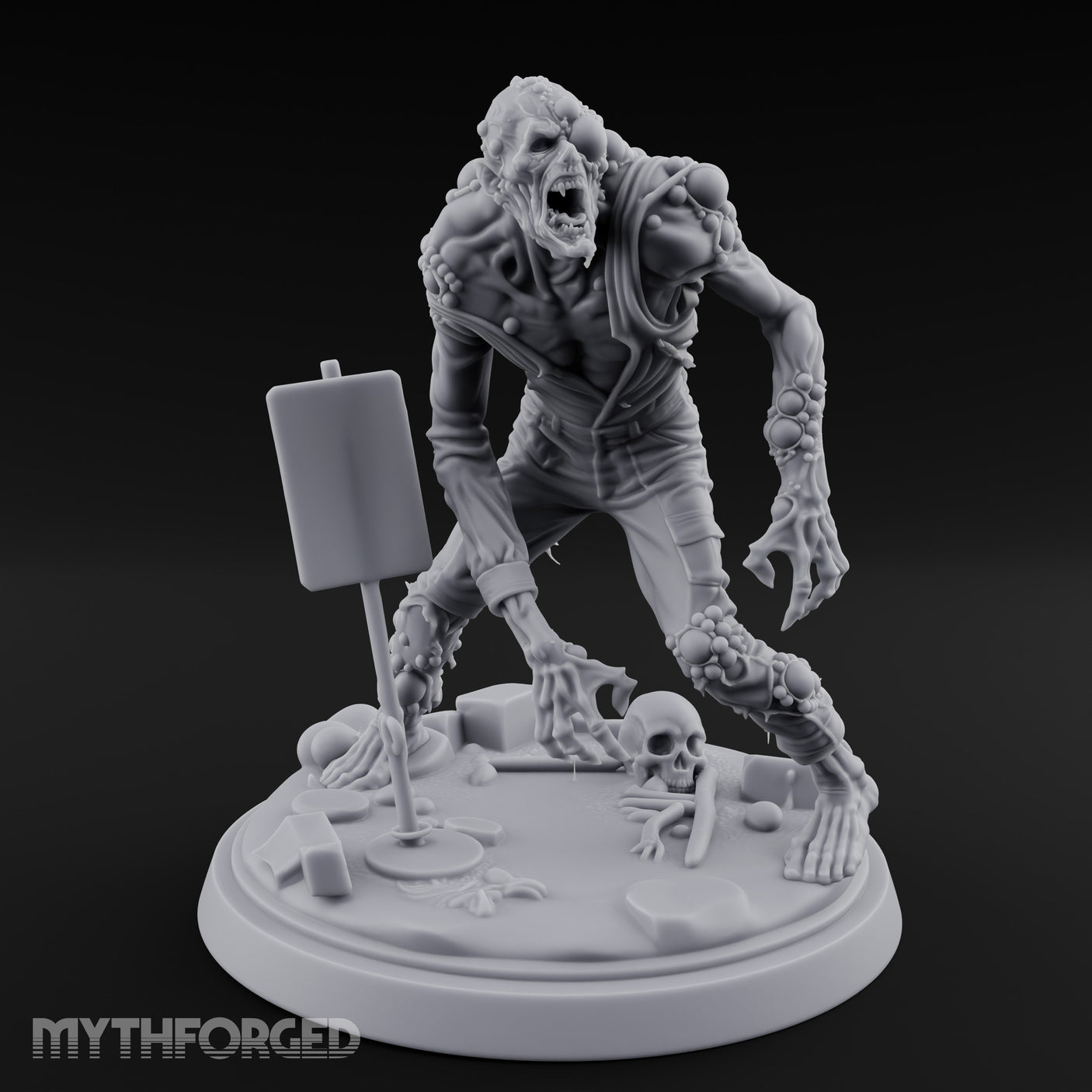 Tumour Covered Lurching Zombie Mutant Miniature for Dungeons and Dragons, Pathfinder or other TTRPGs