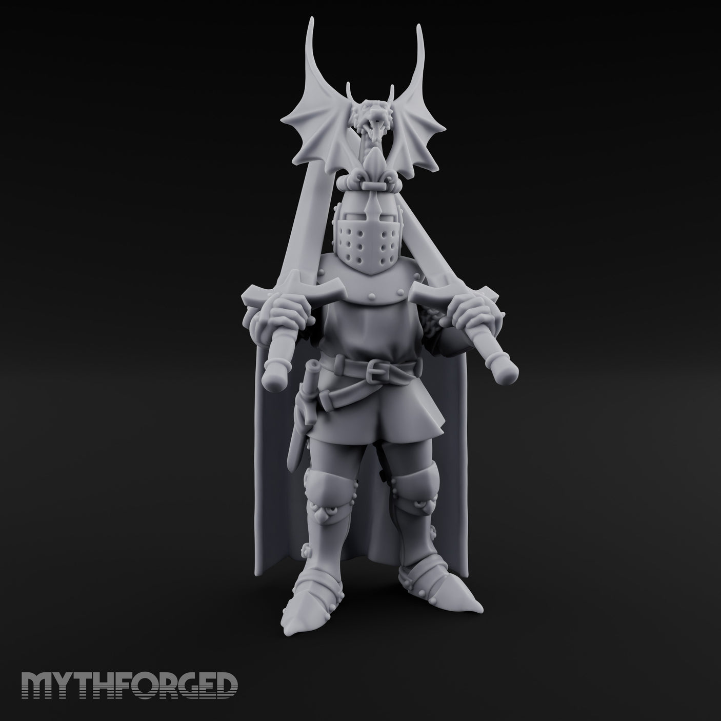 Twin Blades Crossed Human Knight Miniature for Dungeons and Dragons, Pathfinder or other TTRPGs