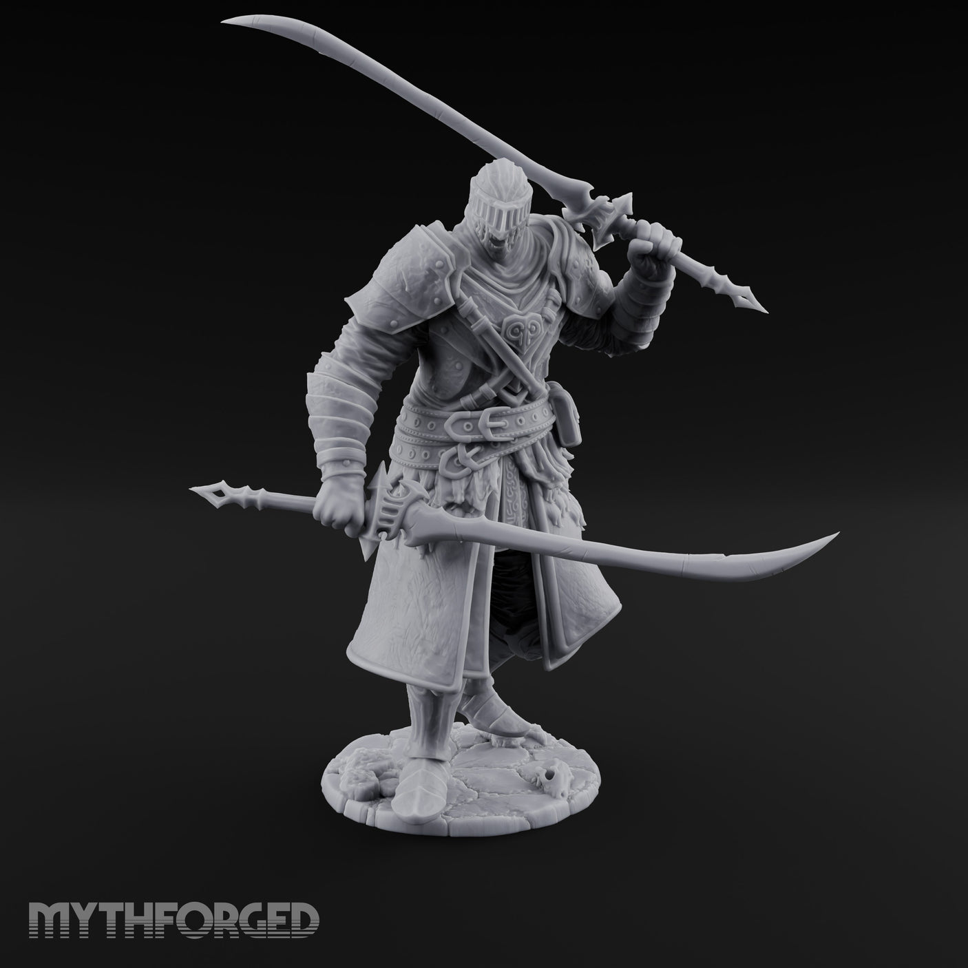 Twin Blades Crossed Striding Human Warrior Miniature for Dungeons and Dragons, Pathfinder or other TTRPGs