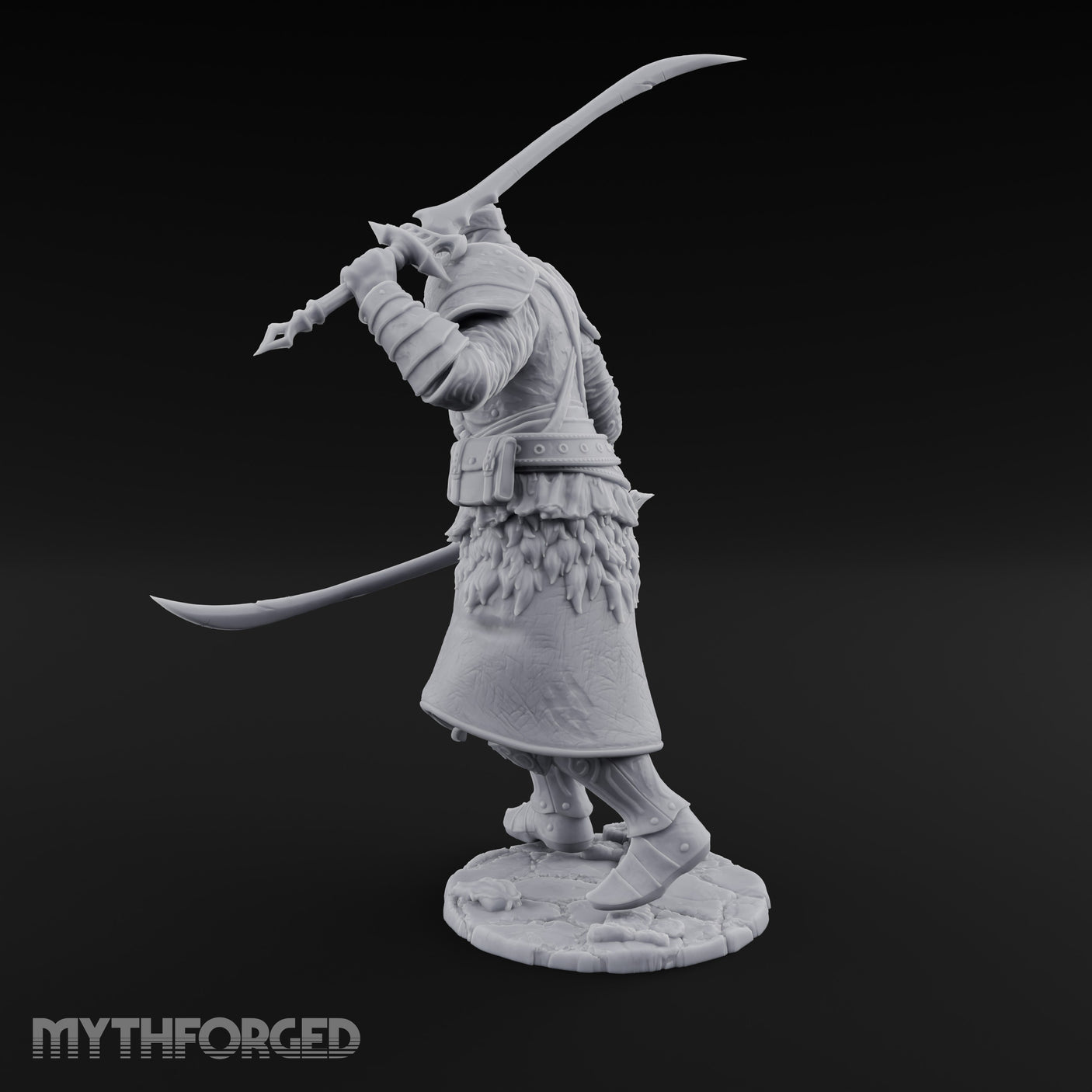 Twin Blades Crossed Striding Human Warrior Miniature for Dungeons and Dragons, Pathfinder or other TTRPGs