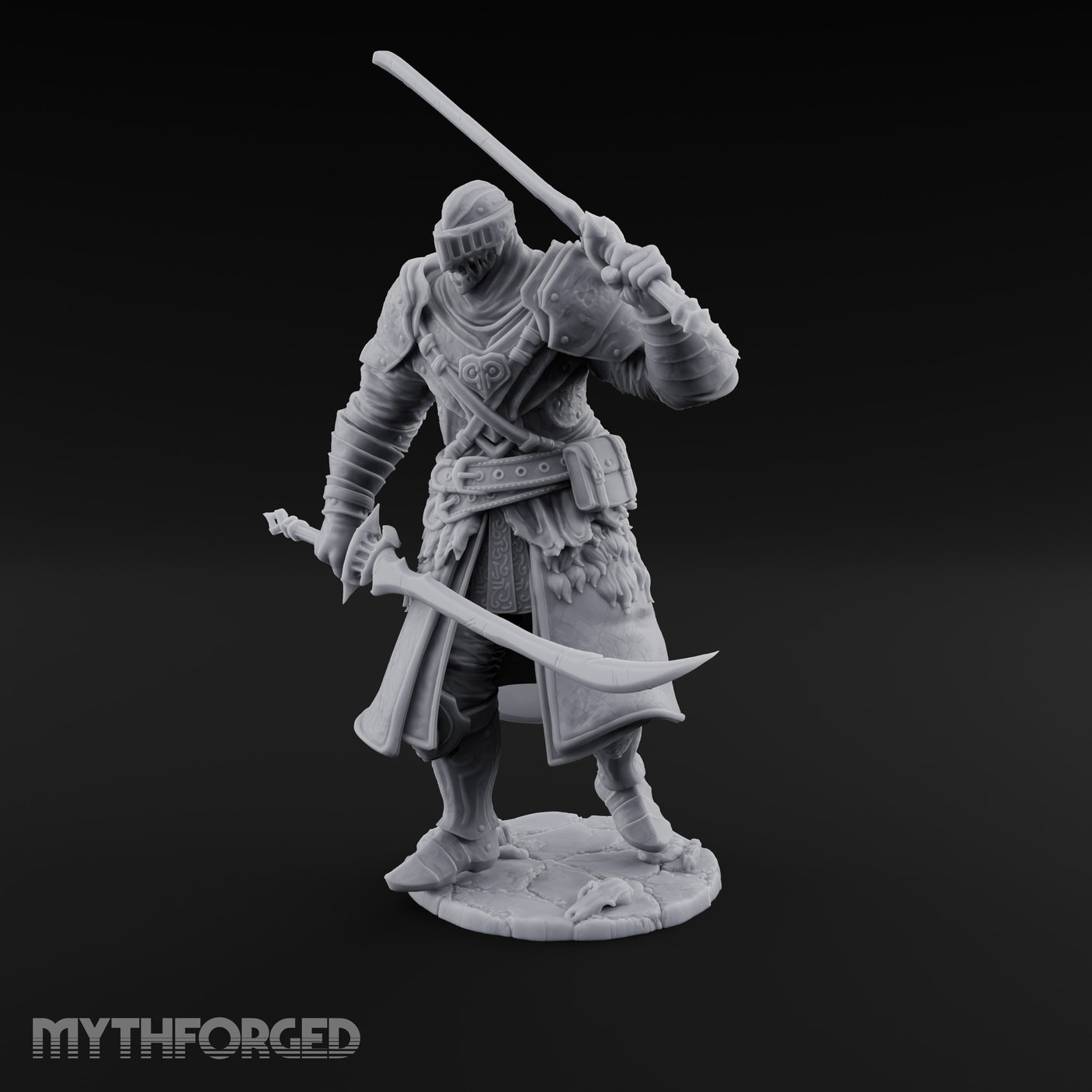 Twin Blades Crossed Striding Human Warrior Miniature for Dungeons and Dragons, Pathfinder or other TTRPGs