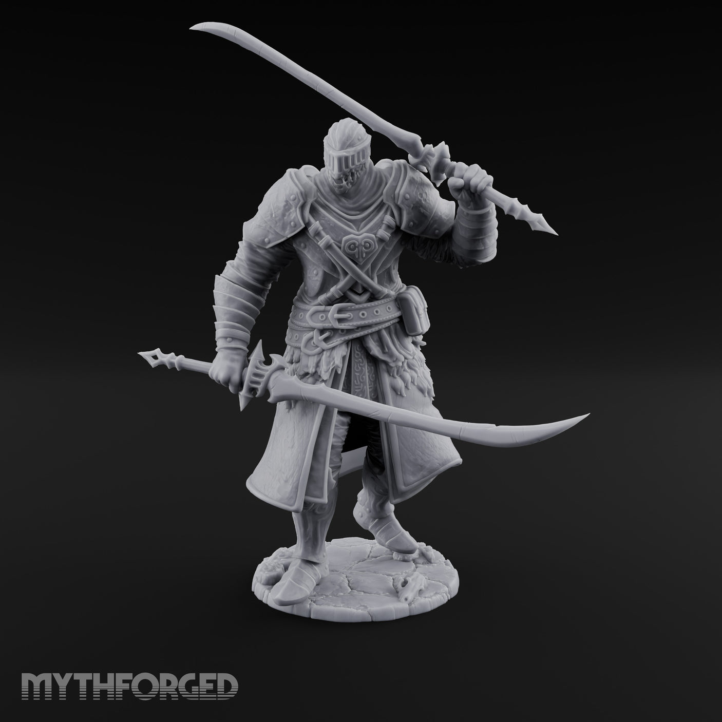 Twin Blades Crossed Striding Human Warrior Miniature for Dungeons and Dragons, Pathfinder or other TTRPGs