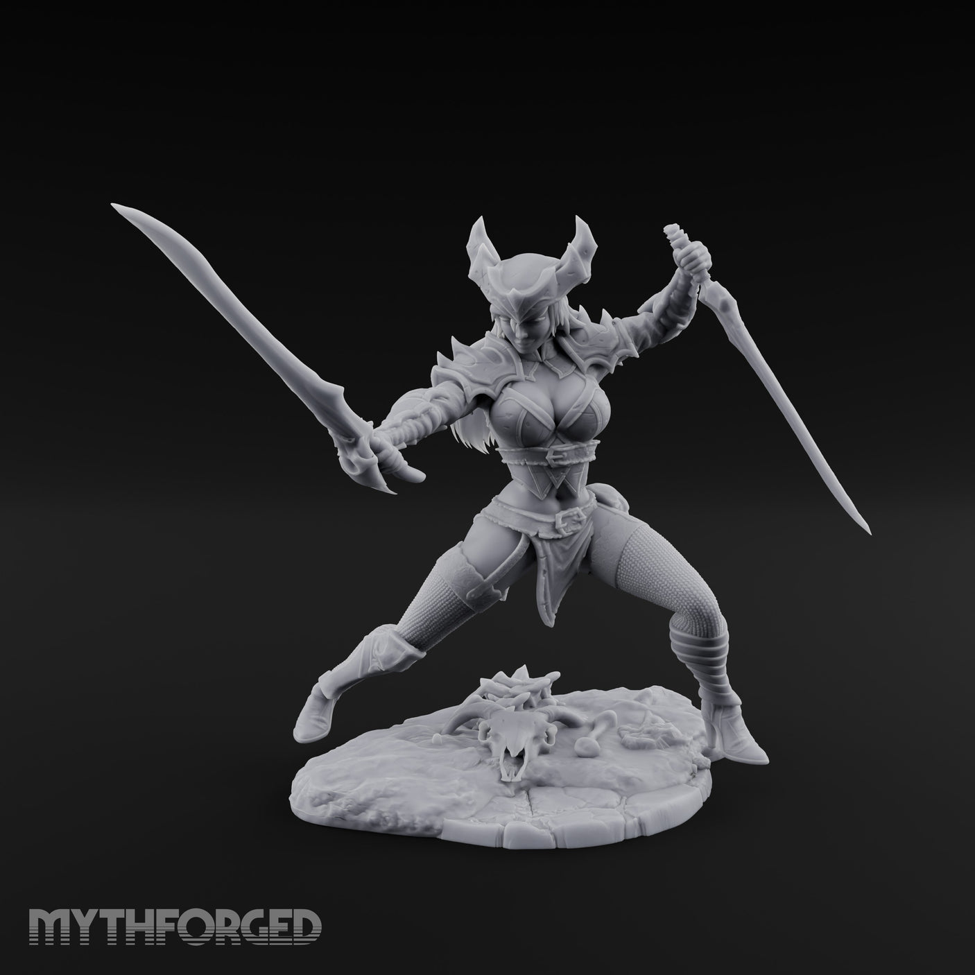 Twin Blades Crossing Human Warrior Miniature for Dungeons and Dragons, Pathfinder or other TTRPGs