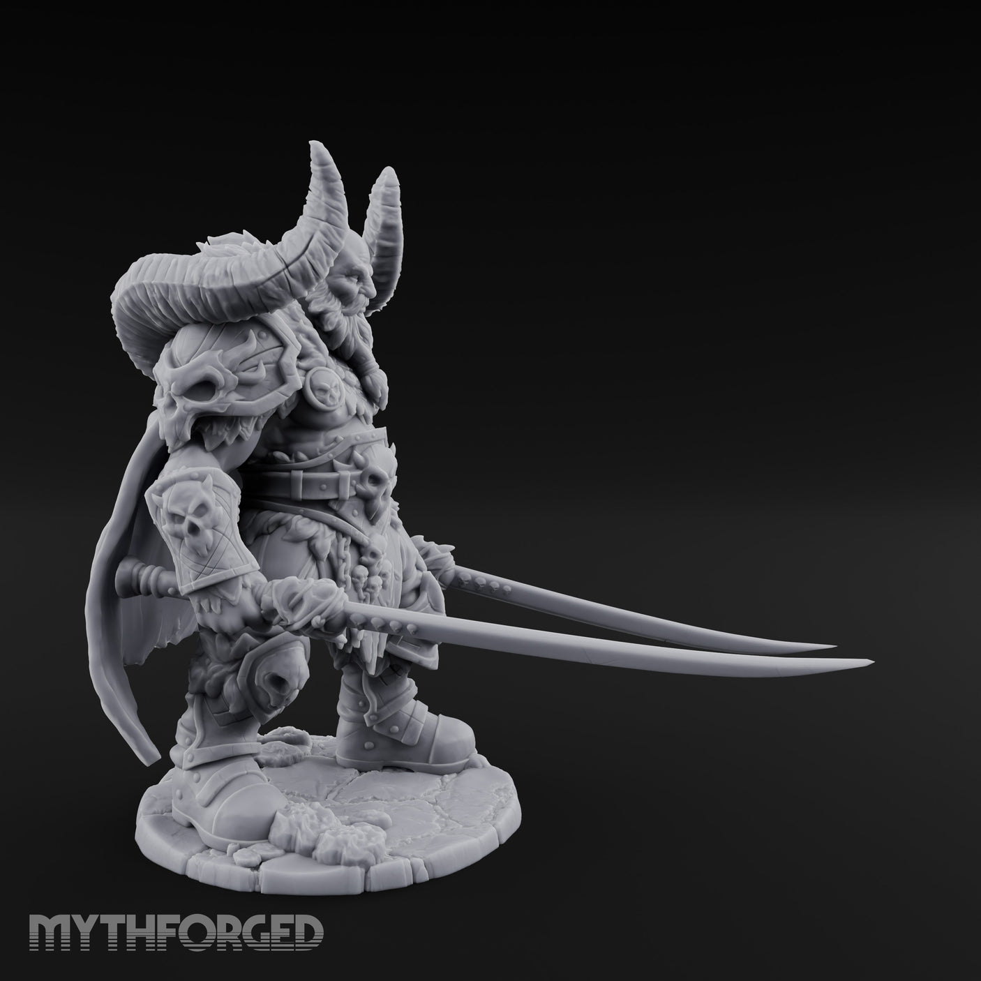 Twin Blades Lowered Striding Human Warlord Miniature for Dungeons and Dragons, Pathfinder or other TTRPGs