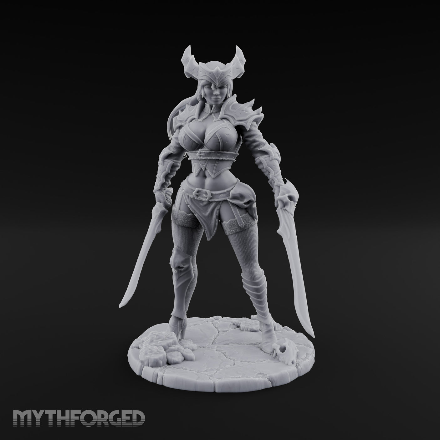 Twin Blades Ready Human Warrior Miniature for Dungeons and Dragons, Pathfinder or other TTRPGs