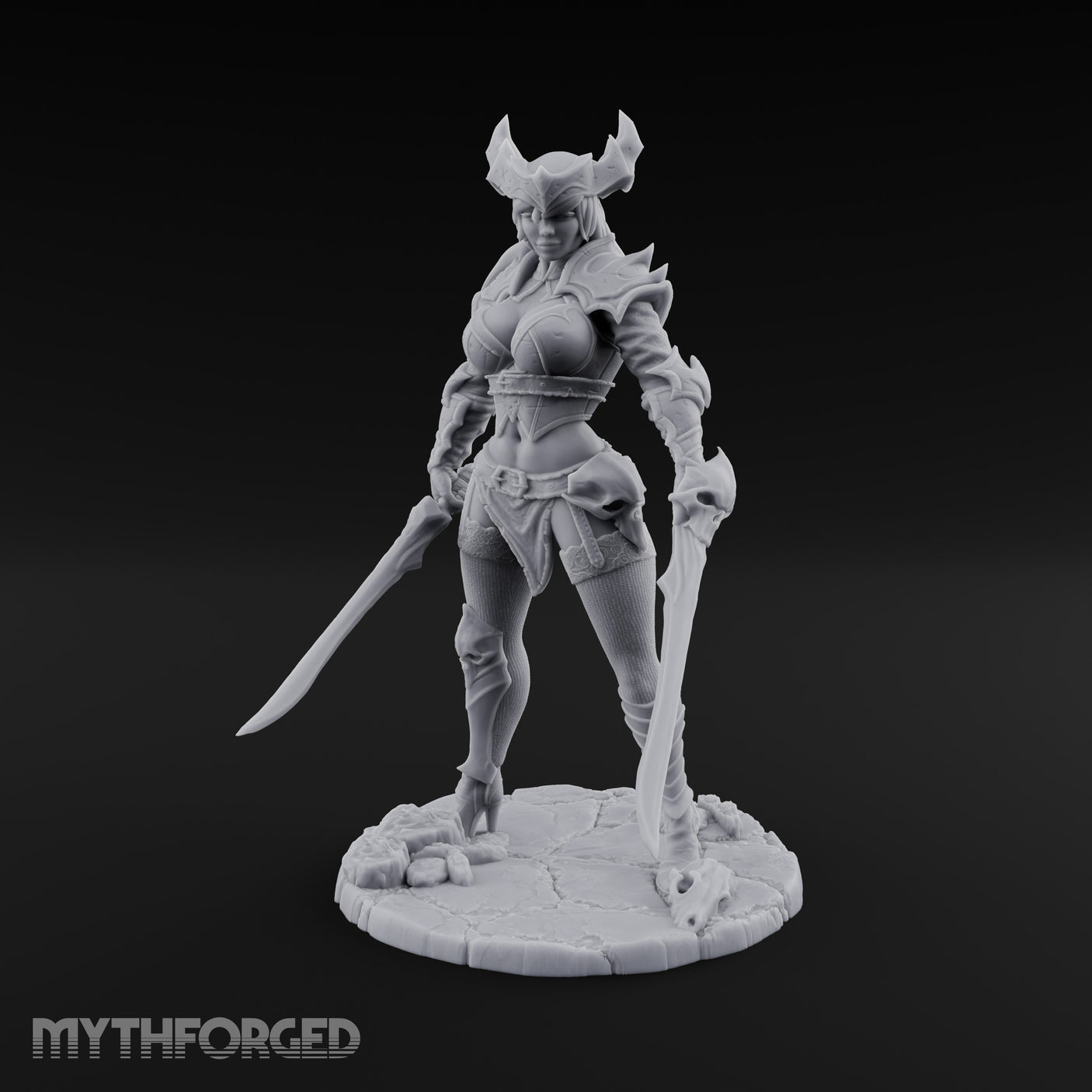 Twin Blades Ready Human Warrior Miniature for Dungeons and Dragons, Pathfinder or other TTRPGs