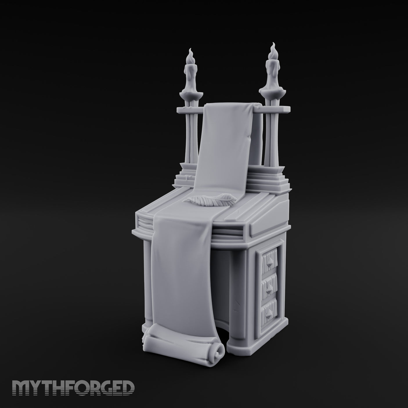 Twin-Candled Scroll-Draped Temple Lectern Desk gallery 1