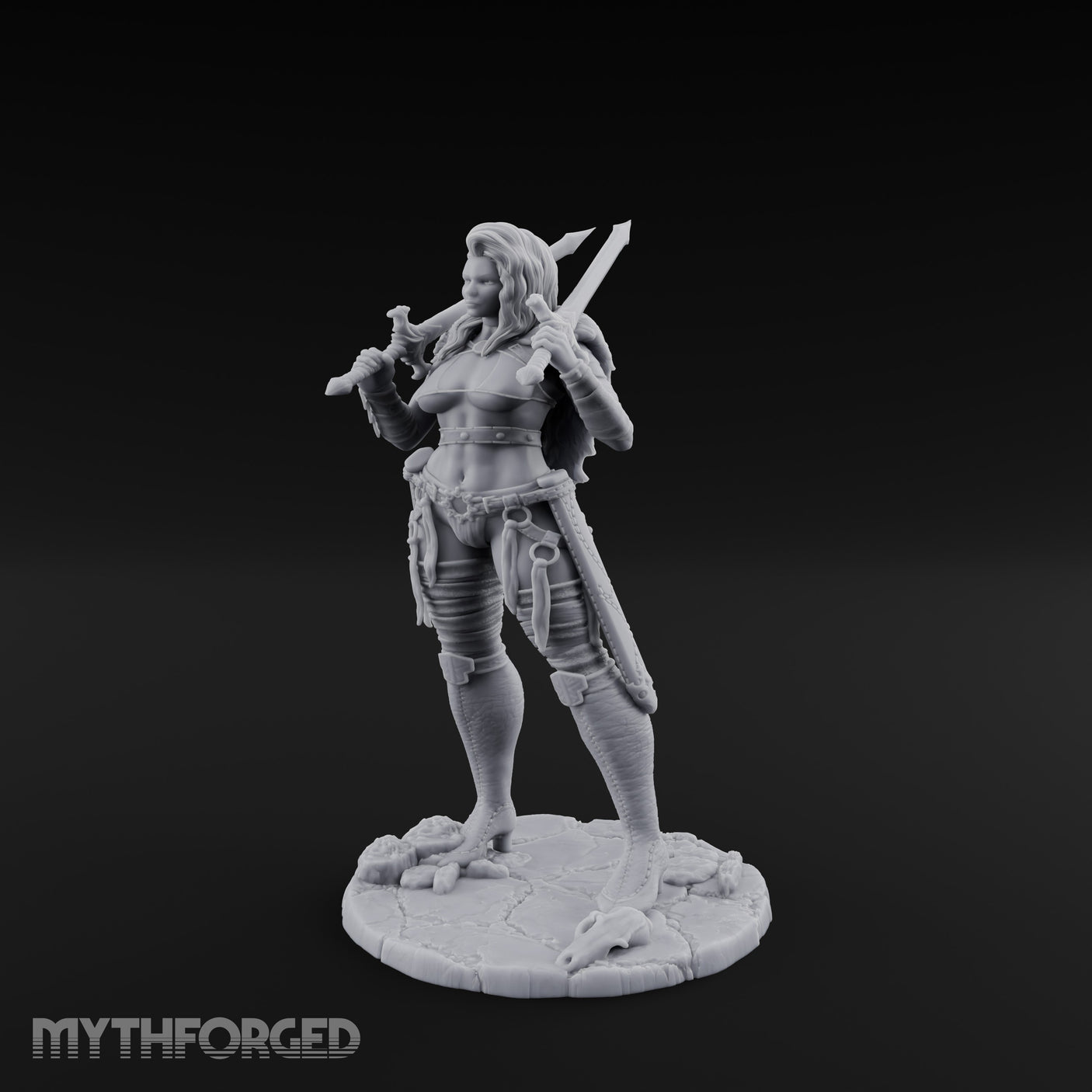 Twin Daggers Raised Smirking Human Barbarian Miniature for Dungeons and Dragons, Pathfinder or other TTRPGs