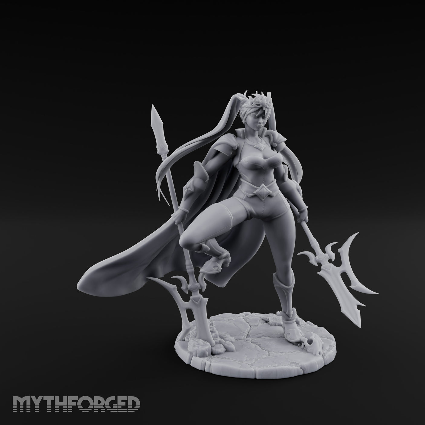 Twin Glaives Knee Raised Tiefling Warrior Miniature for Dungeons and Dragons, Pathfinder or other TTRPGs