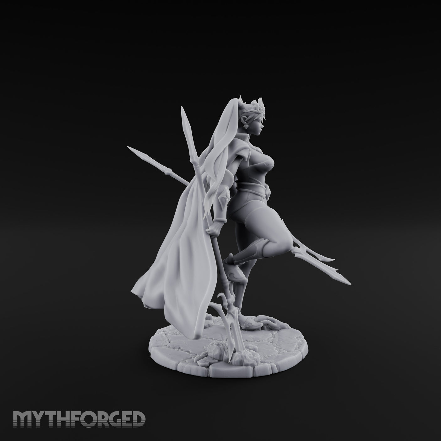 Twin Glaives Knee Raised Tiefling Warrior Miniature for Dungeons and Dragons, Pathfinder or other TTRPGs