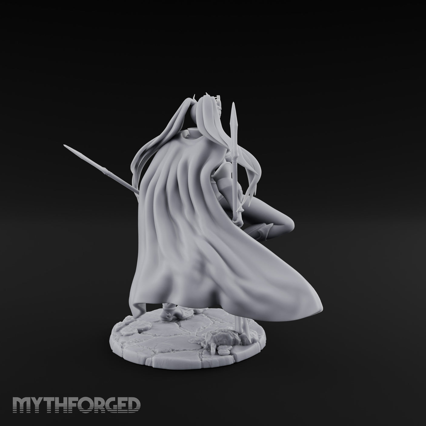Twin Glaives Knee Raised Tiefling Warrior Miniature for Dungeons and Dragons, Pathfinder or other TTRPGs