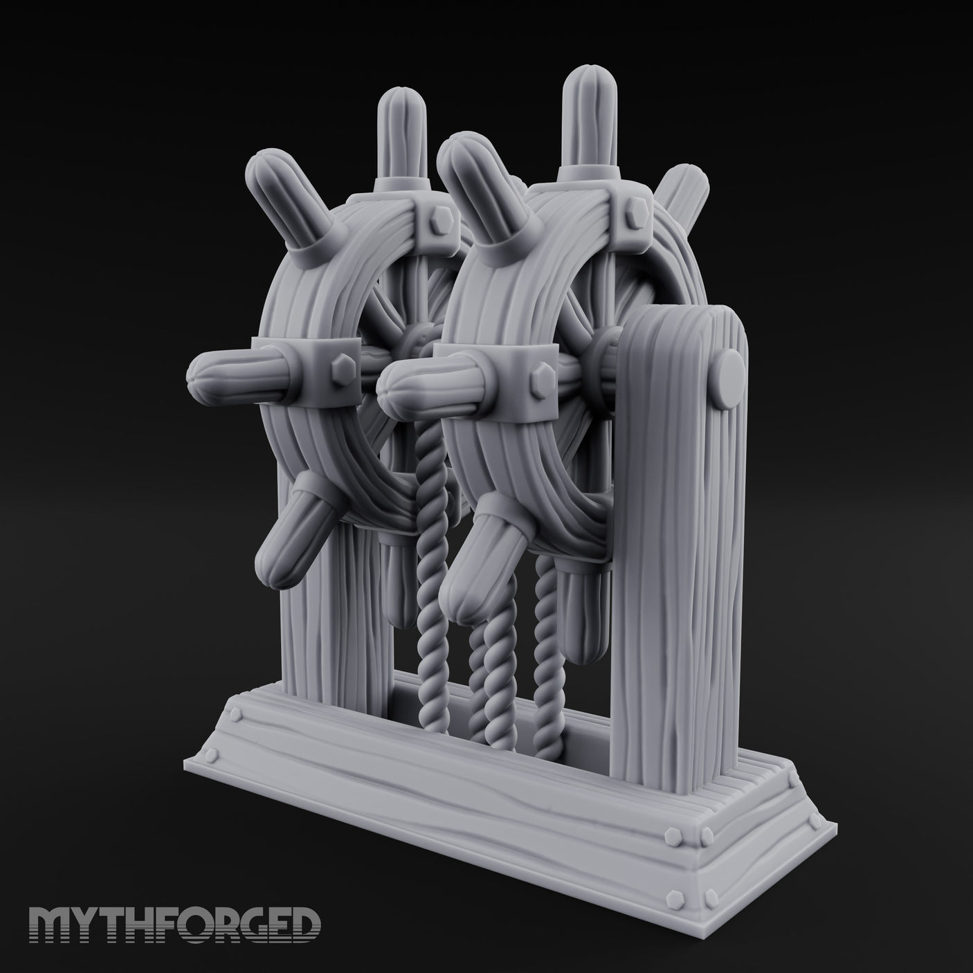 Twin-Spooled Bolt-Clamped Ship Helm Miniature for Dungeons and Dragons, Pathfinder or other TTRPGs