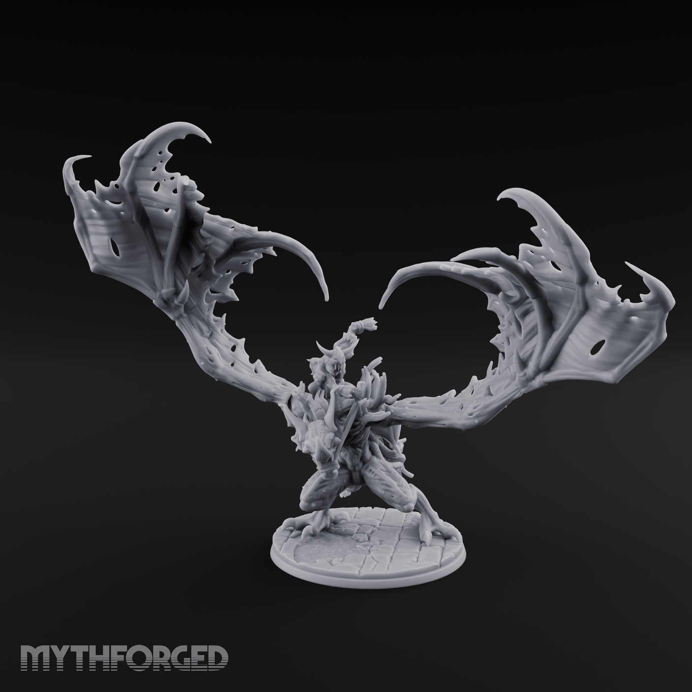 Wings Spread Wide Ghoul Bat Rider Miniature for Dungeons and Dragons, Pathfinder or other TTRPGs