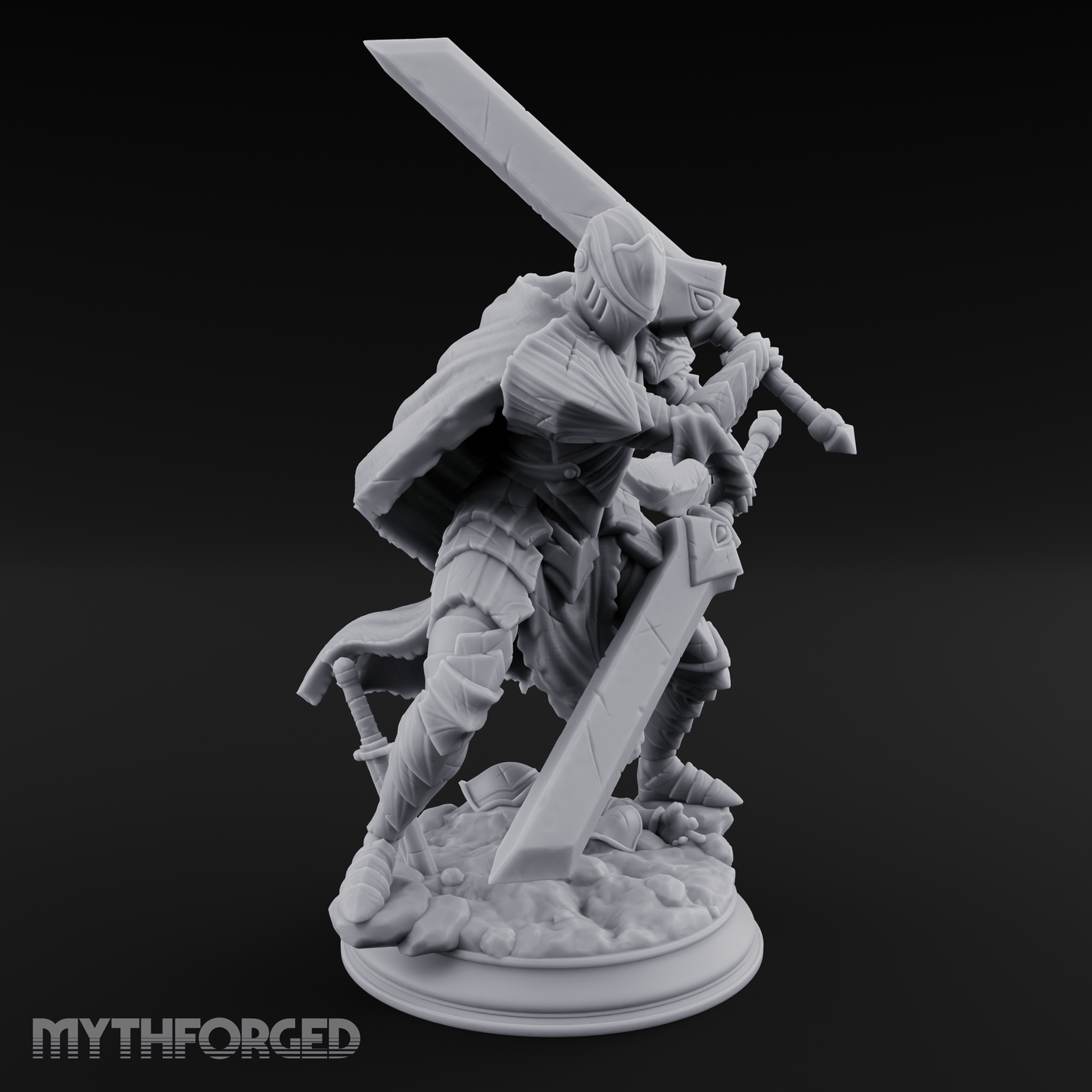 Overhead Cleaving Human Swordmaster Miniature for Dungeons and Dragons, Pathfinder or other TTRPGs