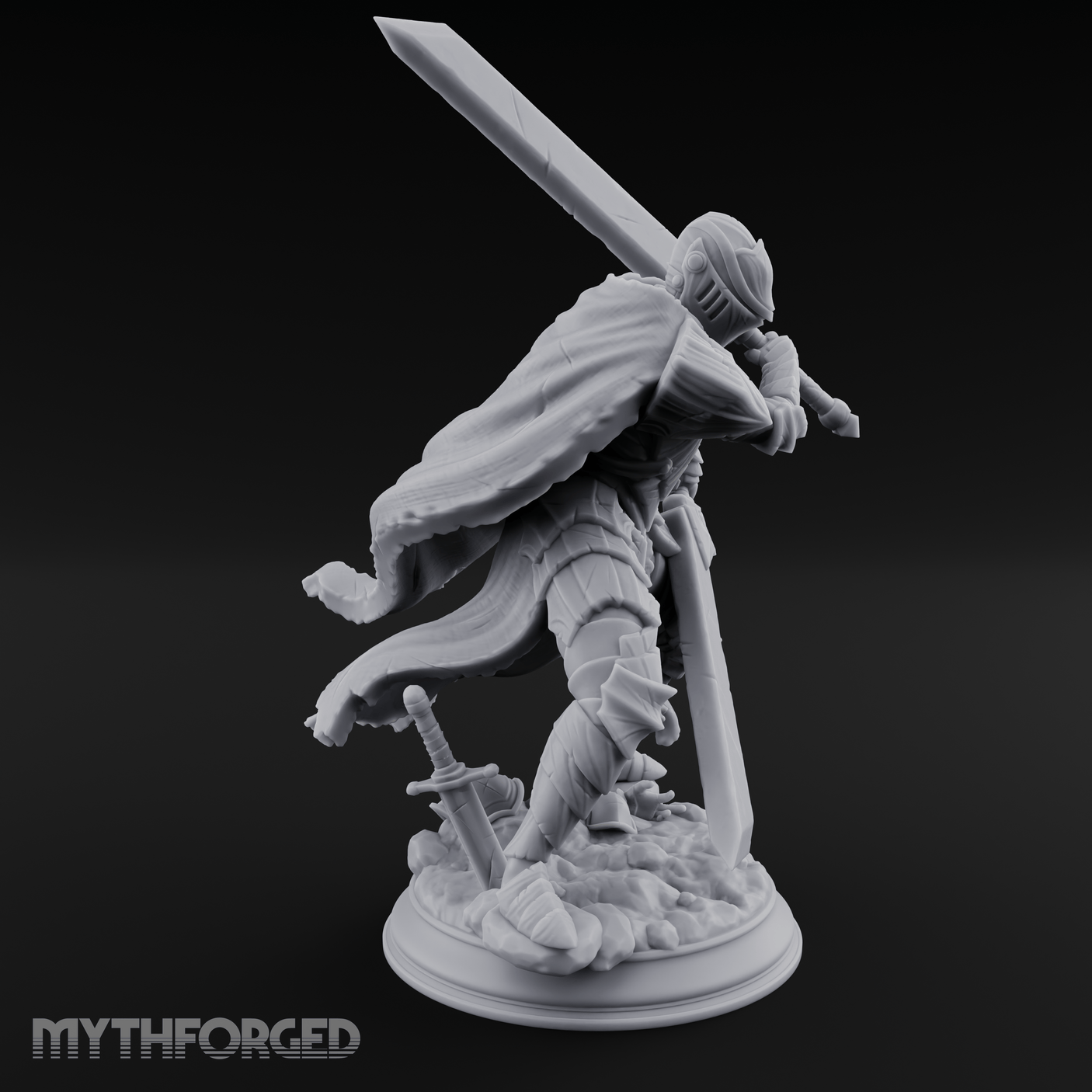 Overhead Cleaving Human Swordmaster Miniature for Dungeons and Dragons, Pathfinder or other TTRPGs