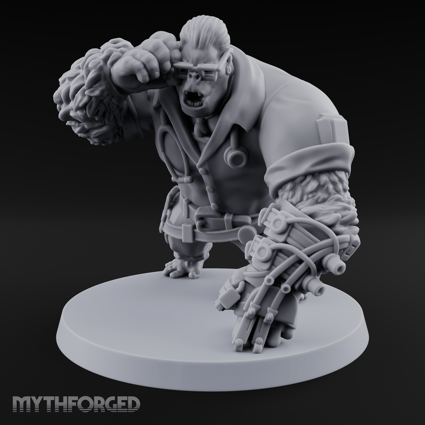 Glasses Adjusting Cyborg Gorilla Artificer Miniature for Dungeons and Dragons, Pathfinder or other TTRPGs