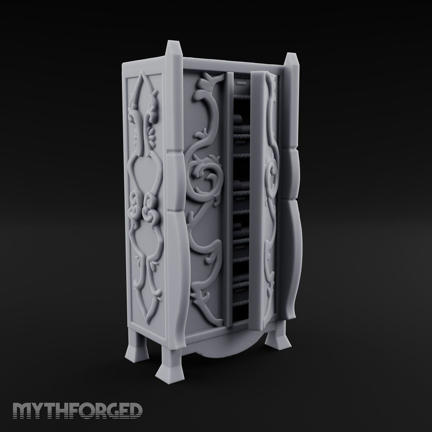 Vine-Relief Double-Paneled Noble Dresser Miniature for Dungeons and Dragons, Pathfinder or other TTRPGs