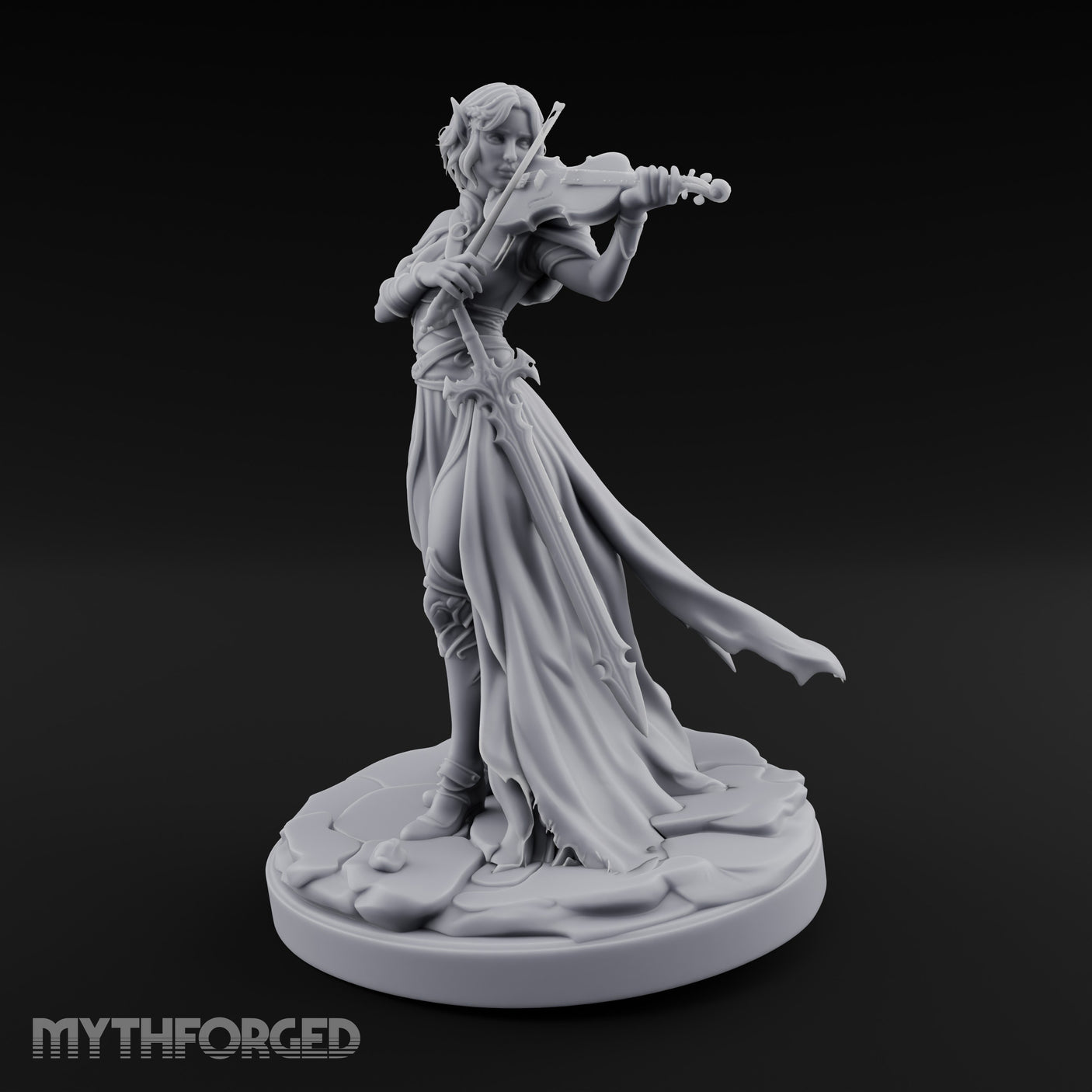 Violin Playing Cloak Trailing Elf Bard Miniature for Dungeons and Dragons, Pathfinder or other TTRPGs