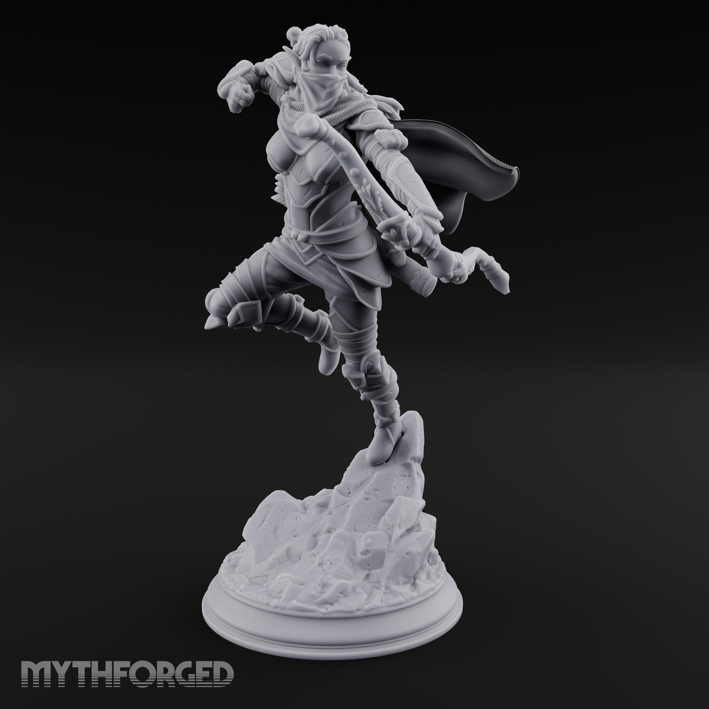 Leaping Into Action Elf Ranger Miniature for Dungeons and Dragons, Pathfinder or other TTRPGs