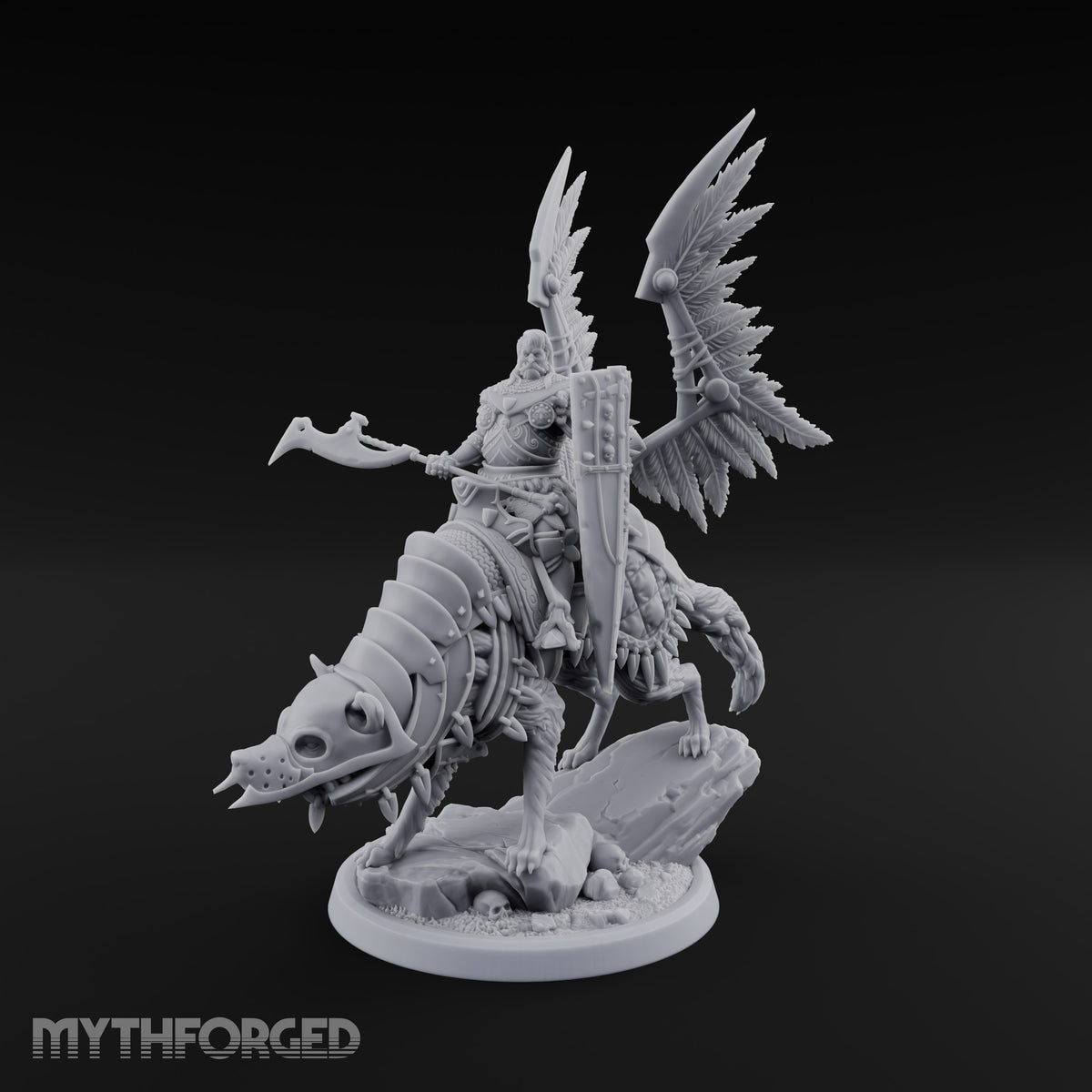 Steel, Feather and Fang Human Winged Hussar on Dire Wolf C