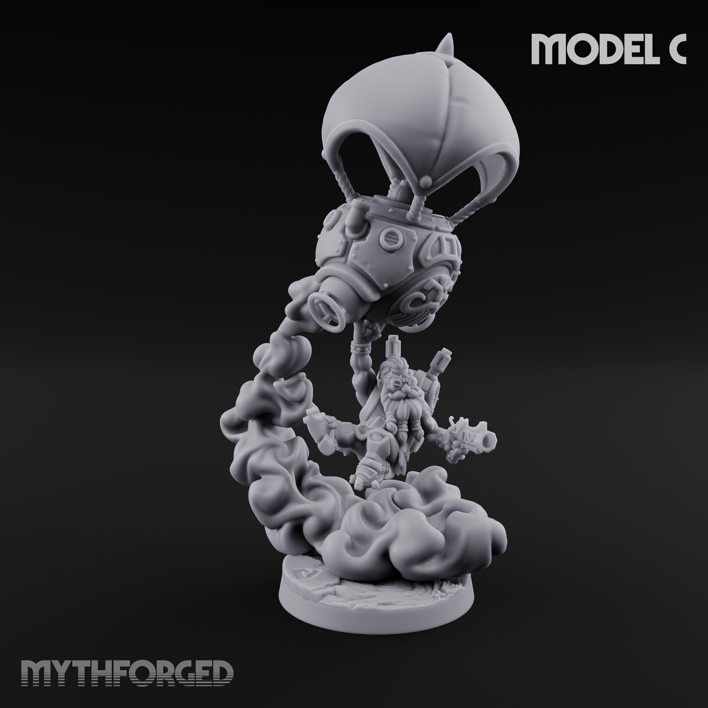 Floating Above Dwarf Bombardiers Miniature for Dungeons and Dragons, Pathfinder or other TTRPGs