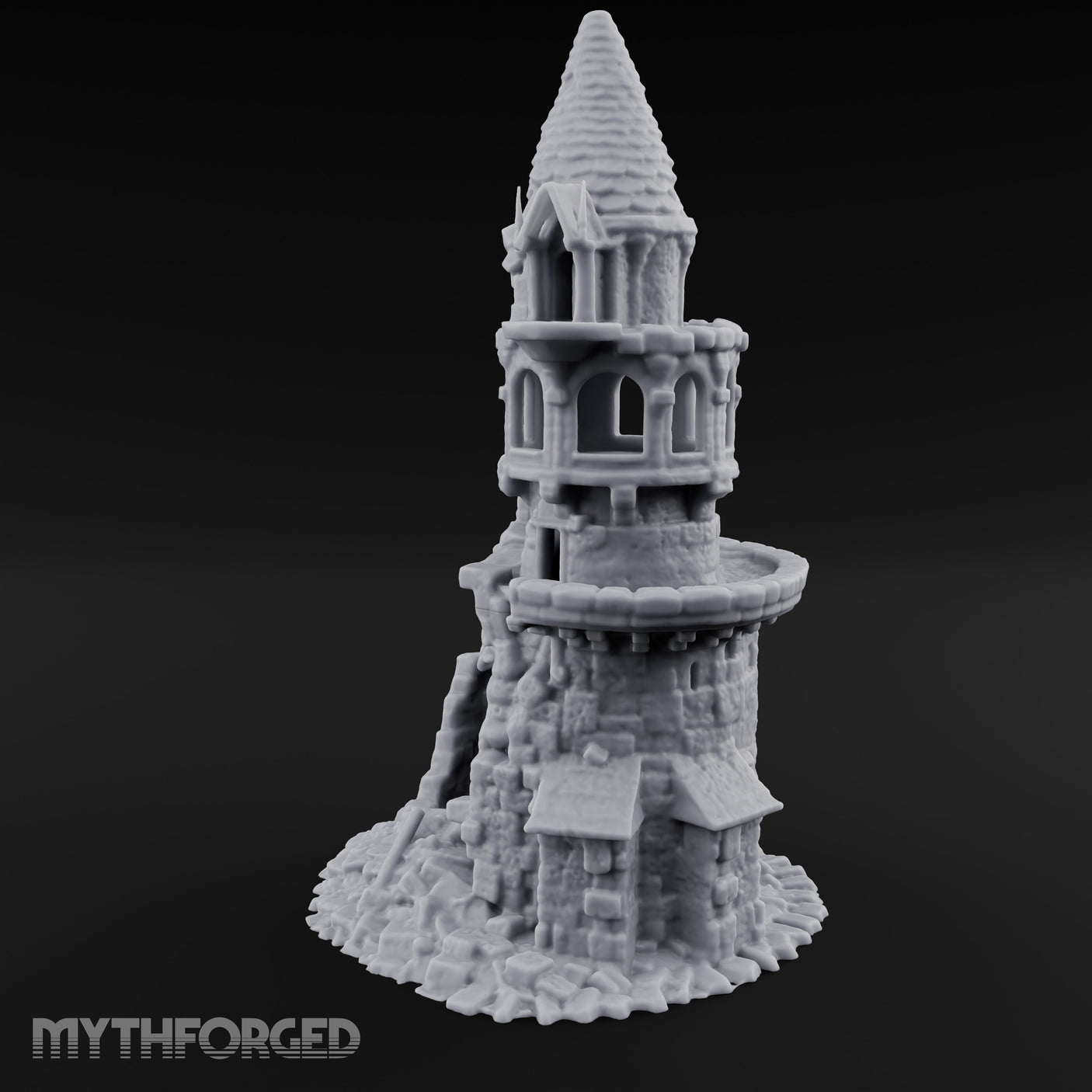 Wall-Sheared Rubble-Strewn Townhouse Tower Ruins Miniature for Dungeons and Dragons, Pathfinder or other TTRPGs