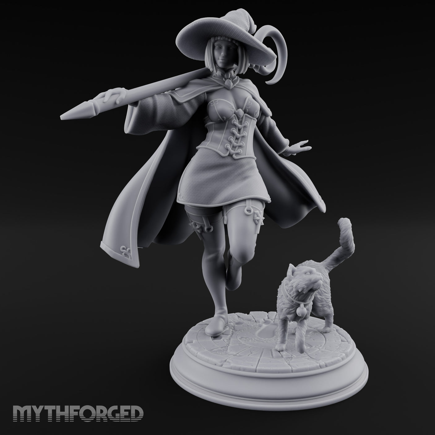 Wand Pointing Human Witch Miniature for Dungeons and Dragons, Pathfinder or other TTRPGs