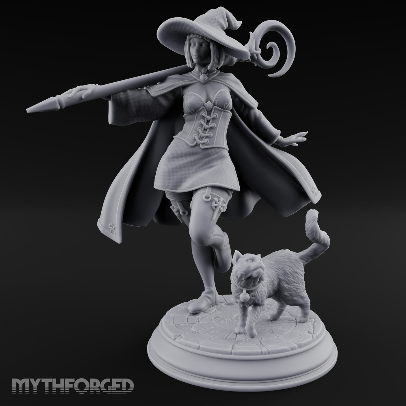 Wand Pointing Human Witch Miniature for Dungeons and Dragons, Pathfinder or other TTRPGs