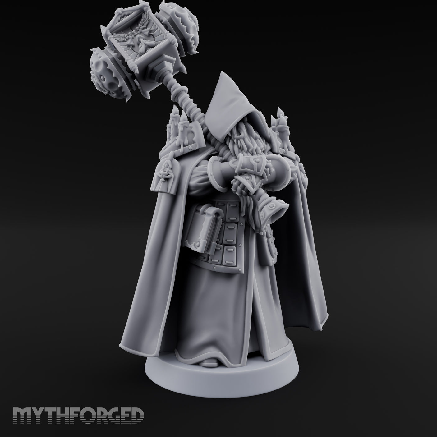 Hammer Resting Hooded Cleric Miniature for Dungeons and Dragons, Pathfinder or other TTRPGs