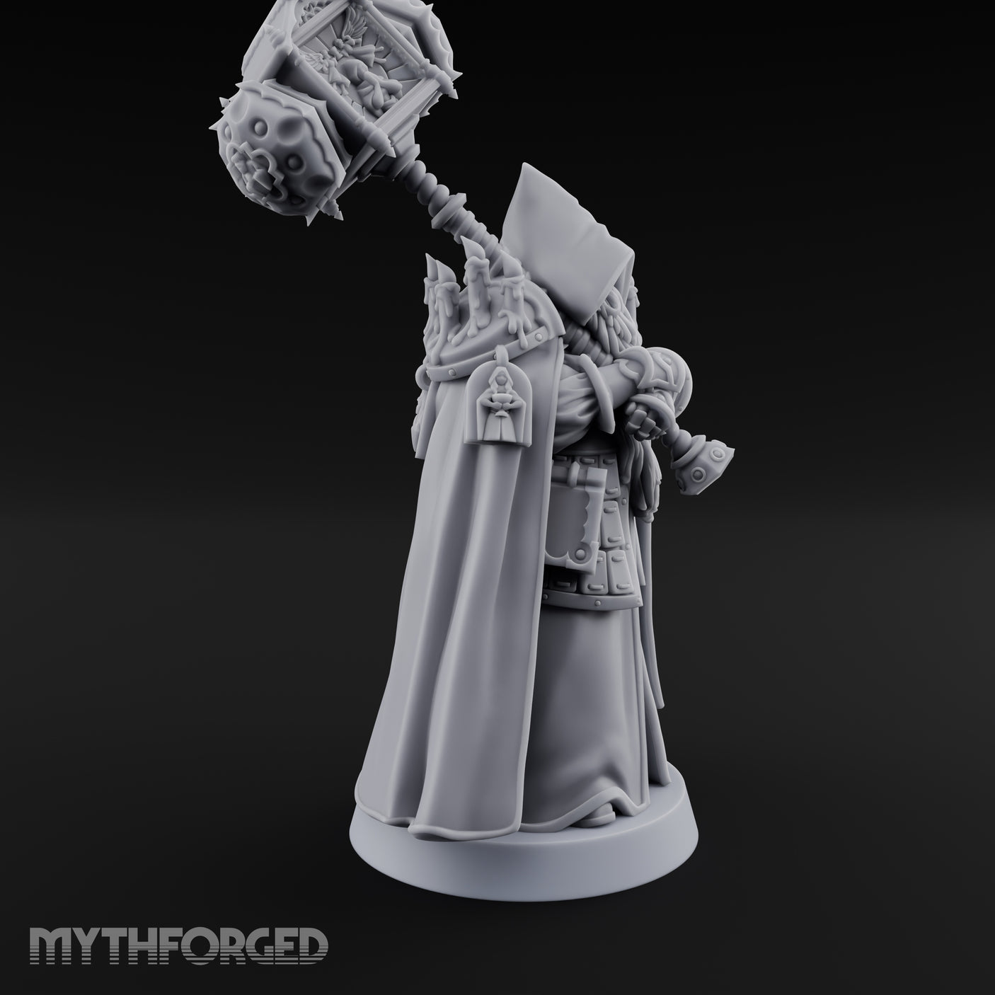 Hammer Resting Hooded Cleric Miniature for Dungeons and Dragons, Pathfinder or other TTRPGs
