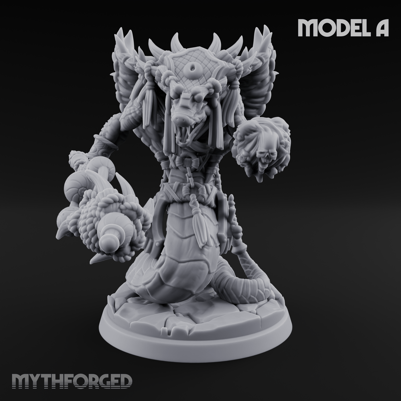 Skulls Dangling Naga Warlocks A Miniature for Dungeons and Dragons, Pathfinder or other TTRPGs