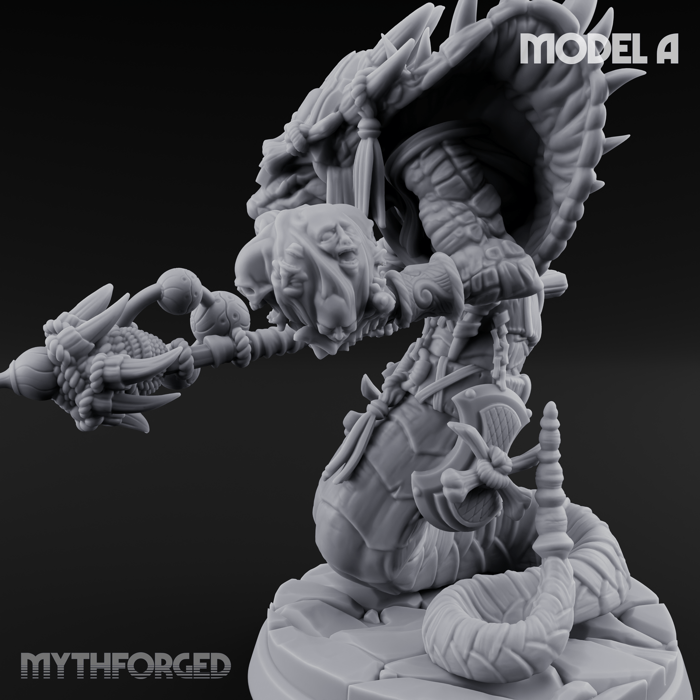 Skulls Dangling Naga Warlocks A Miniature for Dungeons and Dragons, Pathfinder or other TTRPGs