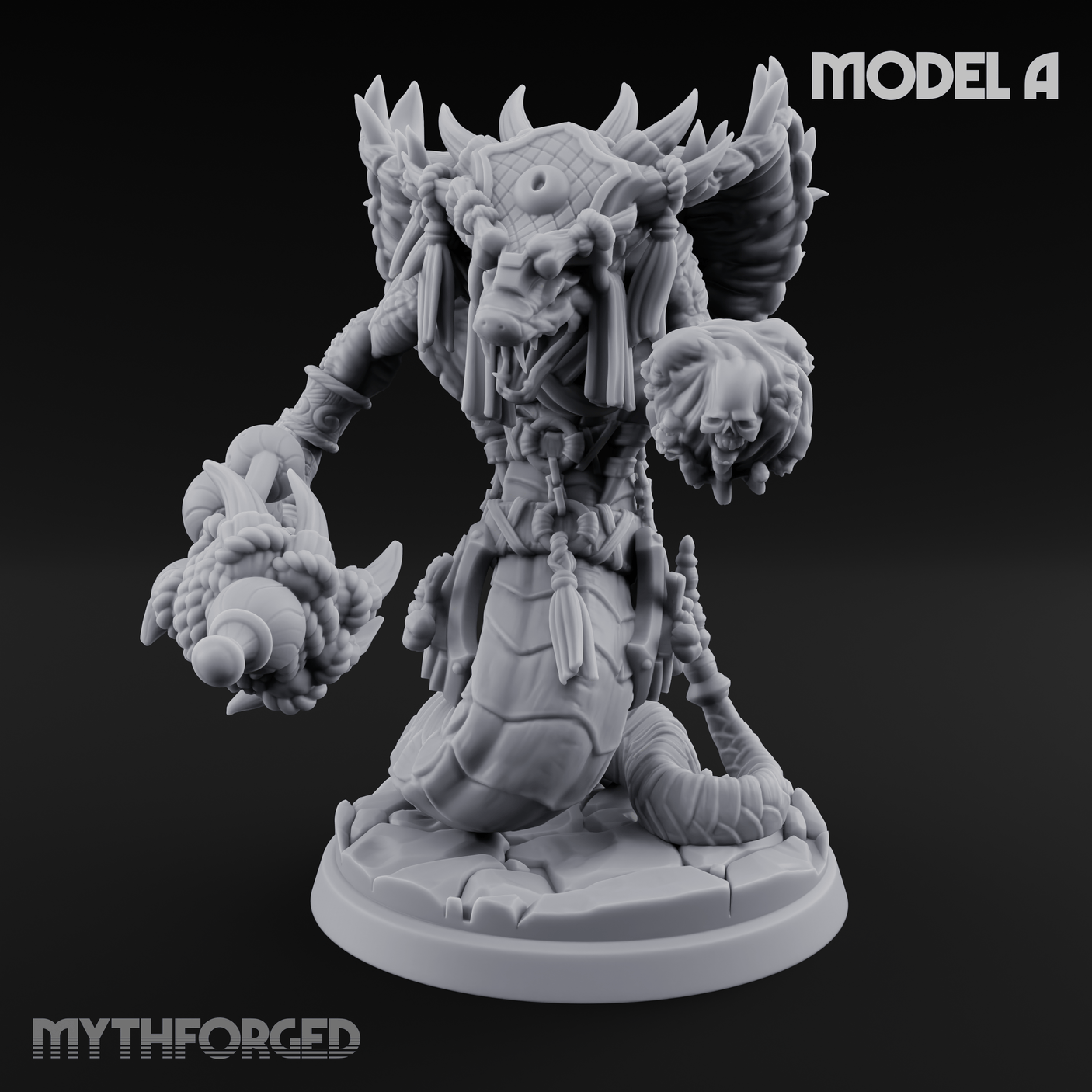Skulls Dangling Naga Warlocks A Miniature for Dungeons and Dragons, Pathfinder or other TTRPGs