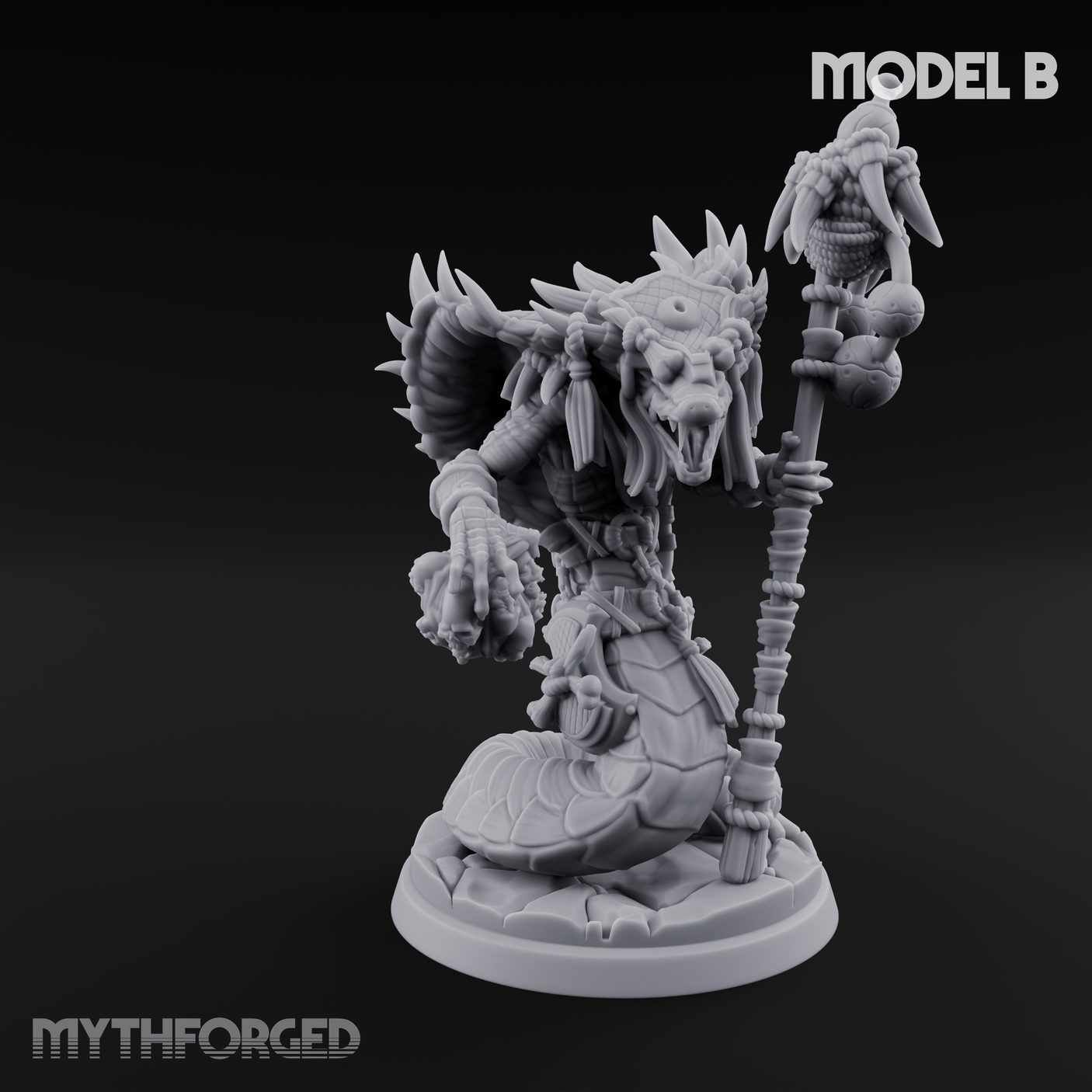 Skulls Dangling Naga Warlocks Miniature for Dungeons and Dragons, Pathfinder or other TTRPGs