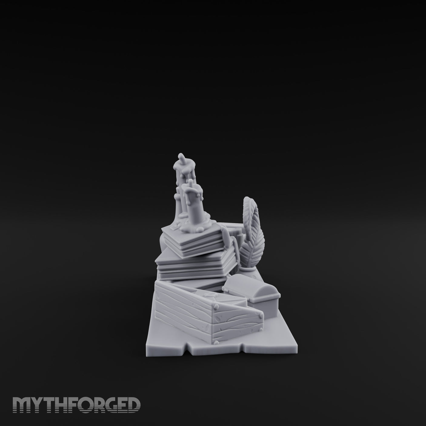 Wax-Dripped Tome-Leaned Scholar's Desk Clutter Set Miniature for Dungeons and Dragons, Pathfinder or other TTRPGs